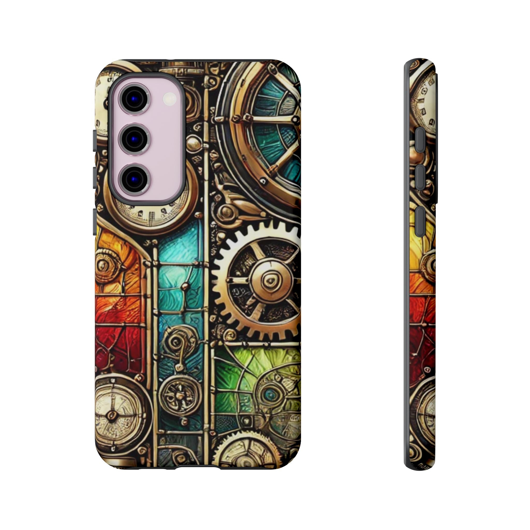 Steampunk Meets Stained Glass Android Case, Artistic Gear Design, Vintage Tech Accessory, Steampunk Decor, Faux Stained Glass Tech Decor
