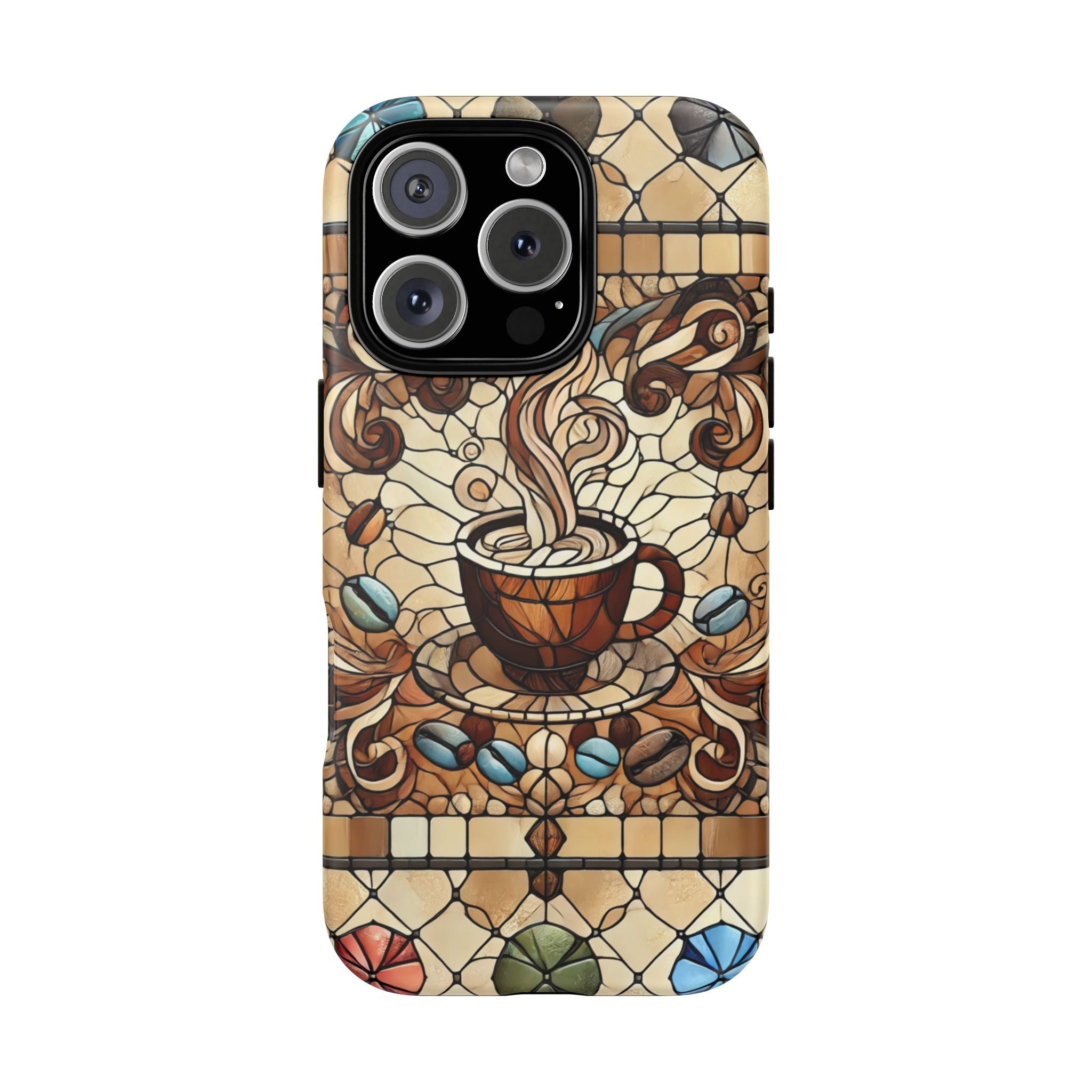 Stained Glass Coffee iPhone Case – Shockproof TPU, 3D Wrap Design