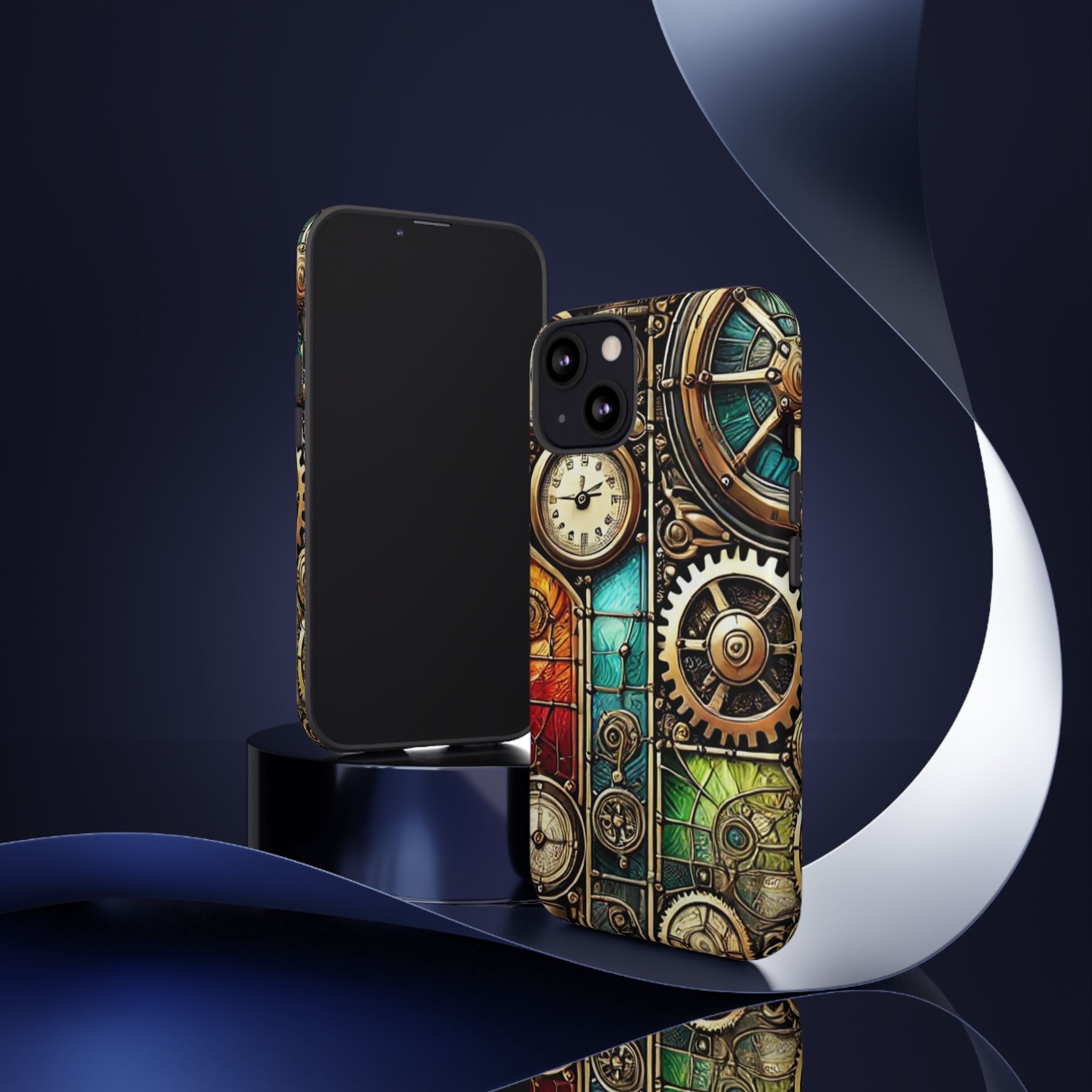 Steampunk Faux Stained Glass iPhone Case – 3D Full-Wrap Protective Cover with TPU Liner