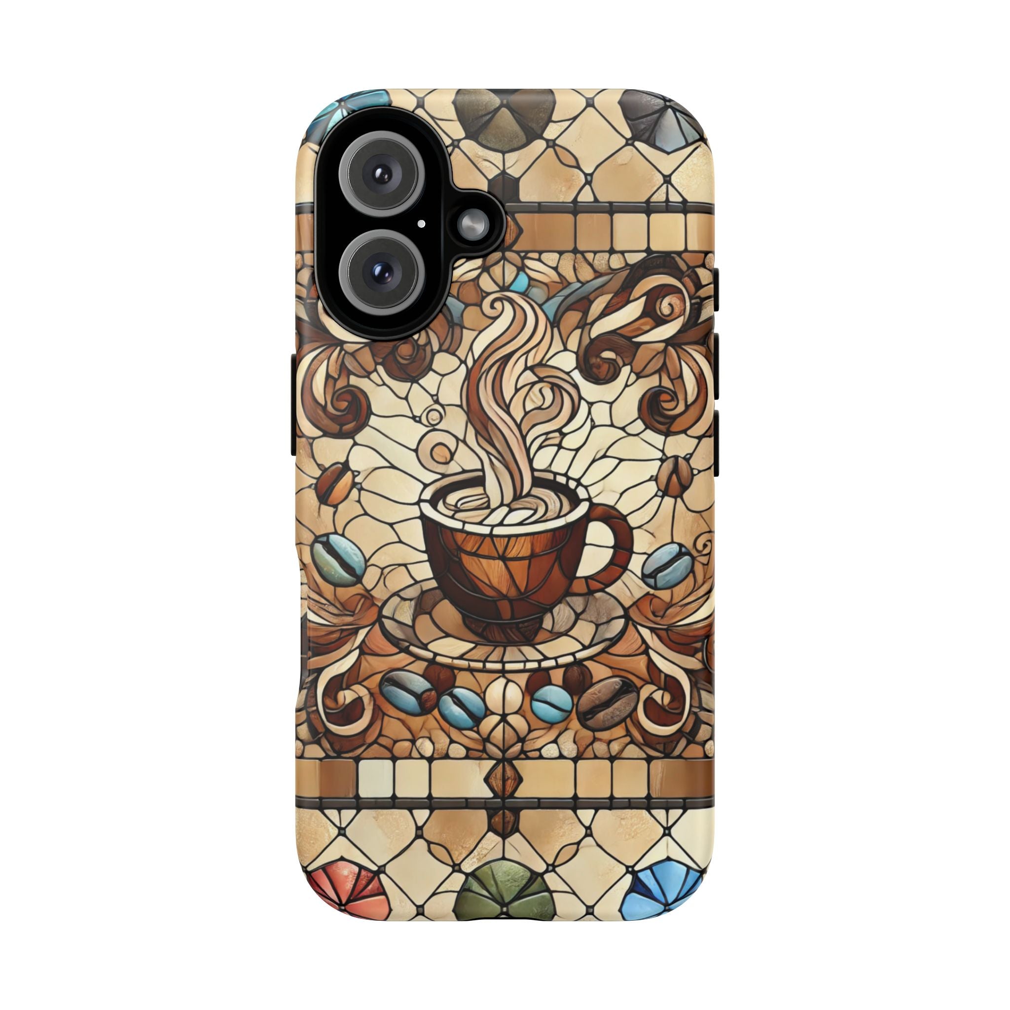 Stained Glass Coffee iPhone Case – Shockproof TPU, 3D Wrap Design