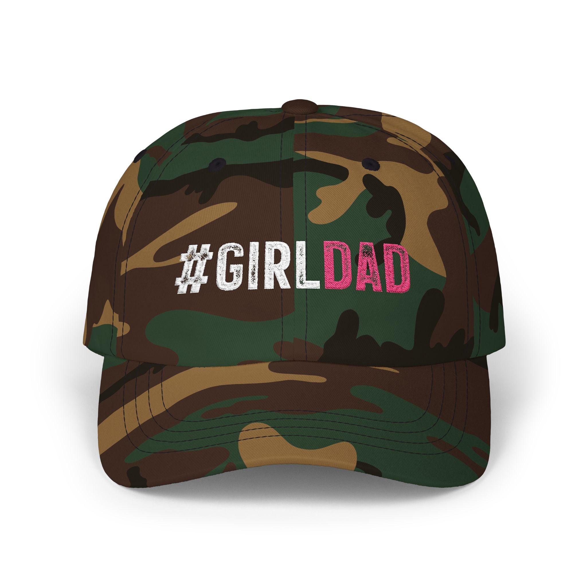 #GIRLDAD Embroidered Classic Dad Cap — Pink & White Distressed Hat for Proud Fathers
