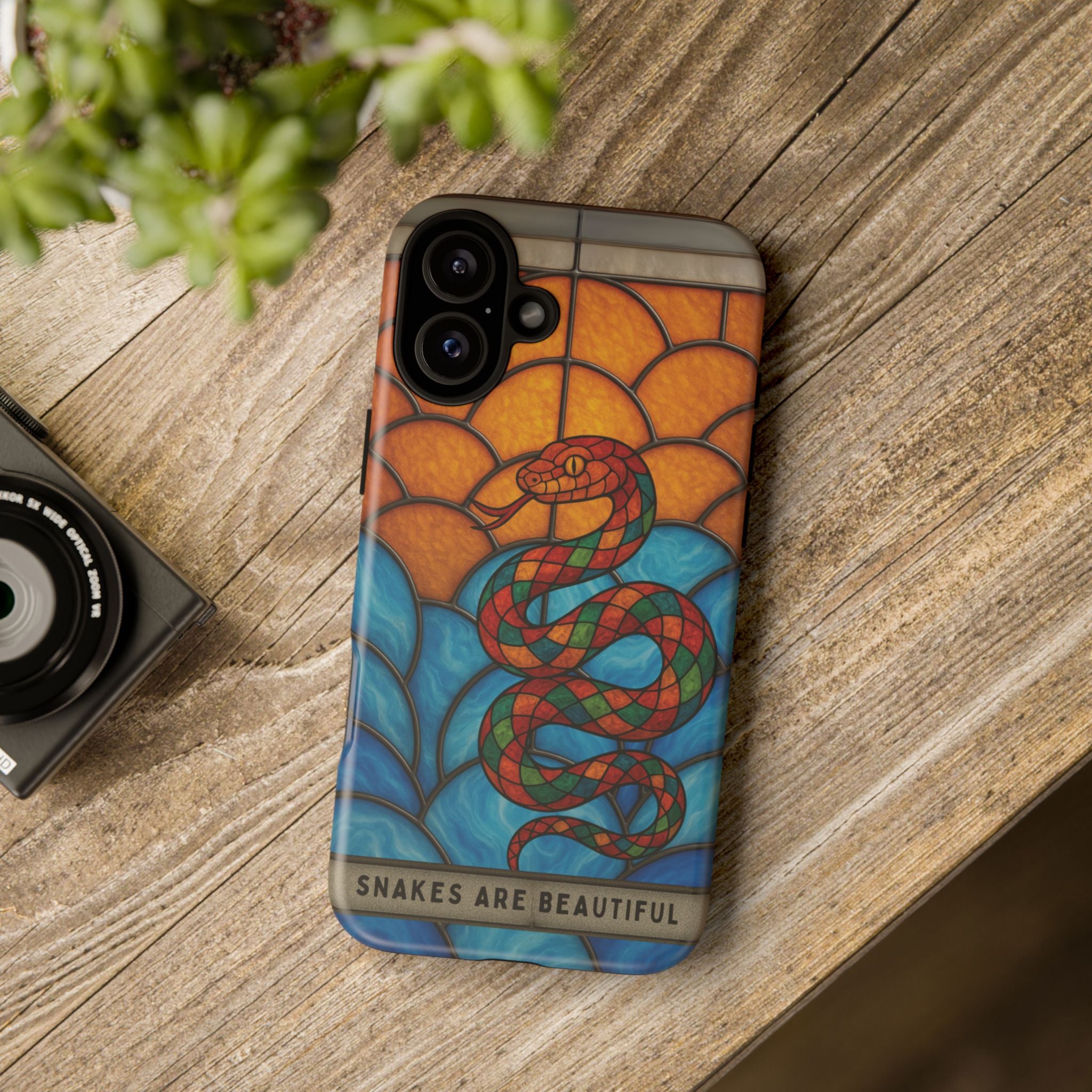 Snakes Are Beautiful Stained Glass Phone Case, Colorful Reptile Design Phone Cover, Nature Lovers Reptile Phone Case, Danger Noodle Case