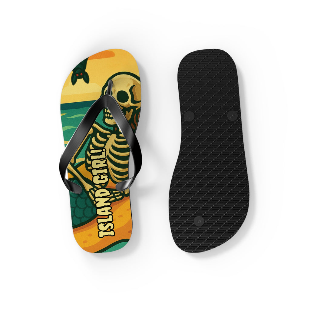 Beach Vibes Flip Flops, Island Girl Skull Design Sandals