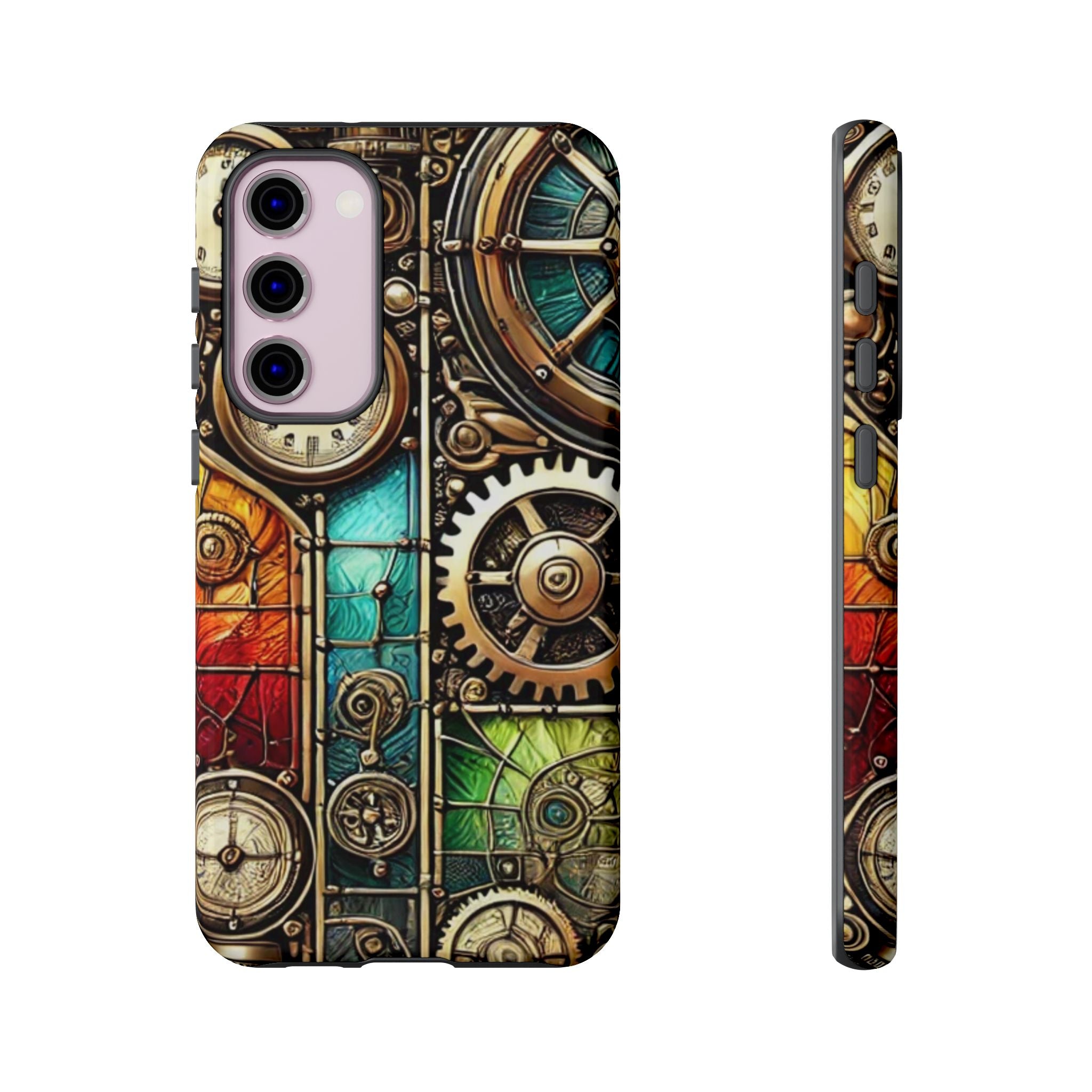 Steampunk Meets Stained Glass Android Case, Artistic Gear Design, Vintage Tech Accessory, Steampunk Decor, Faux Stained Glass Tech Decor