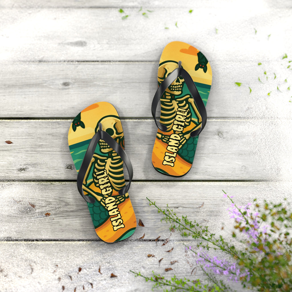 Beach Vibes Flip Flops, Island Girl Skull Design Sandals