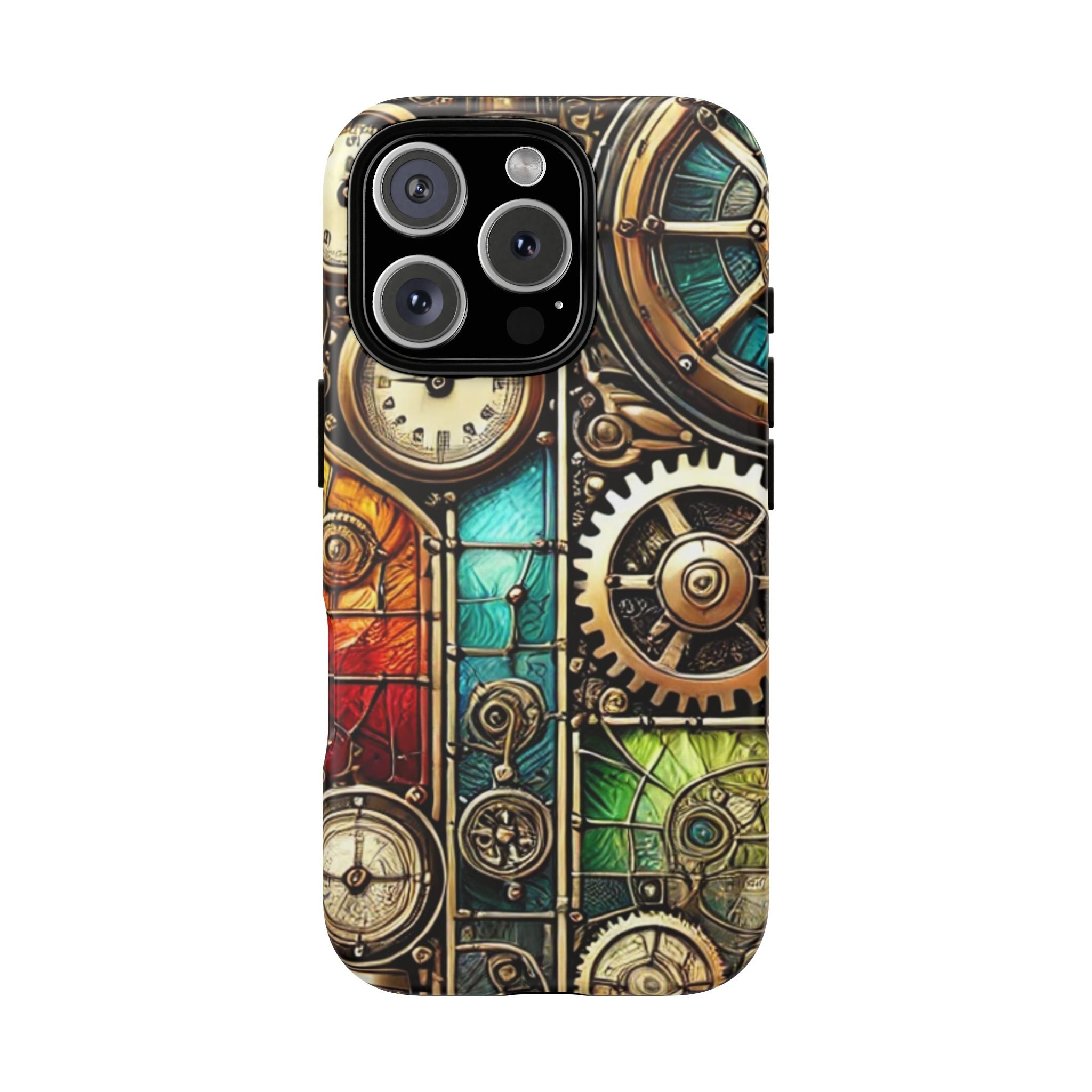 Steampunk Faux Stained Glass iPhone Case – 3D Full-Wrap Protective Cover with TPU Liner