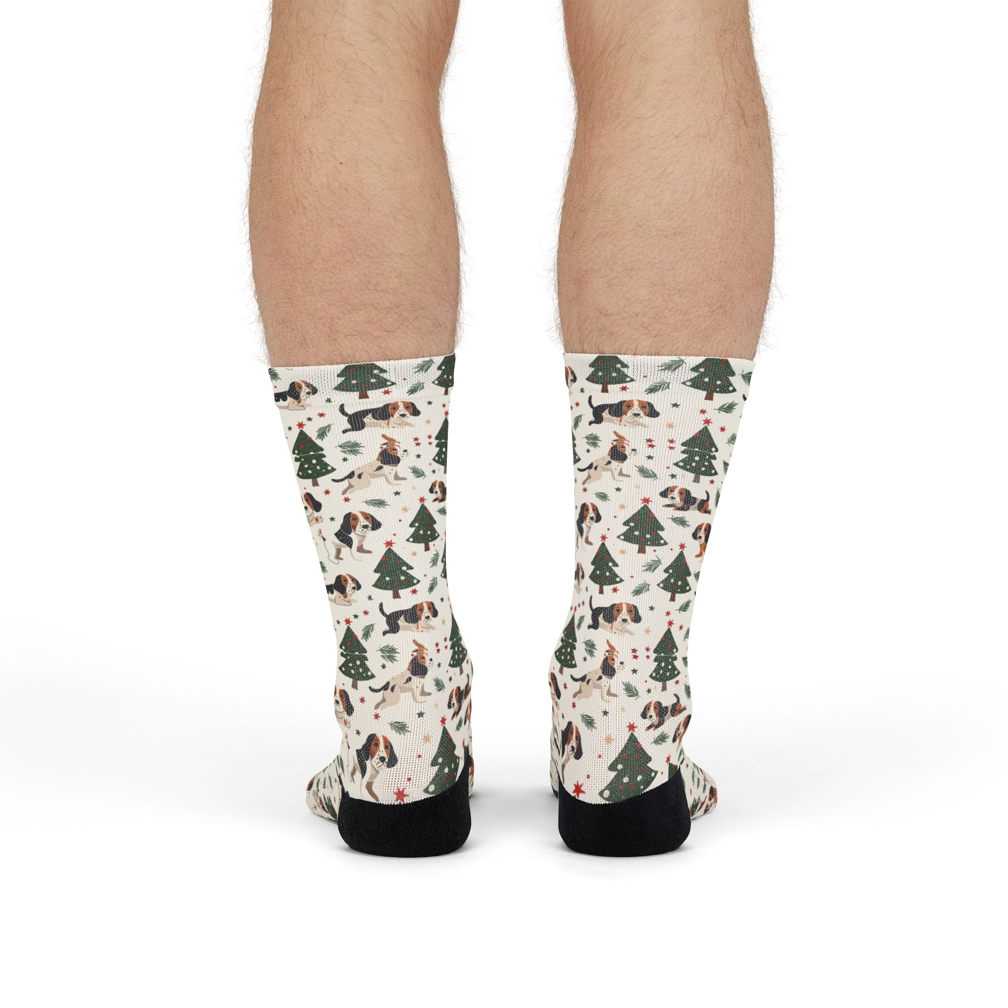 Christmas Woodland Dogs Crew Socks — Cute Holiday Trees & Beagles Sublimation Socks