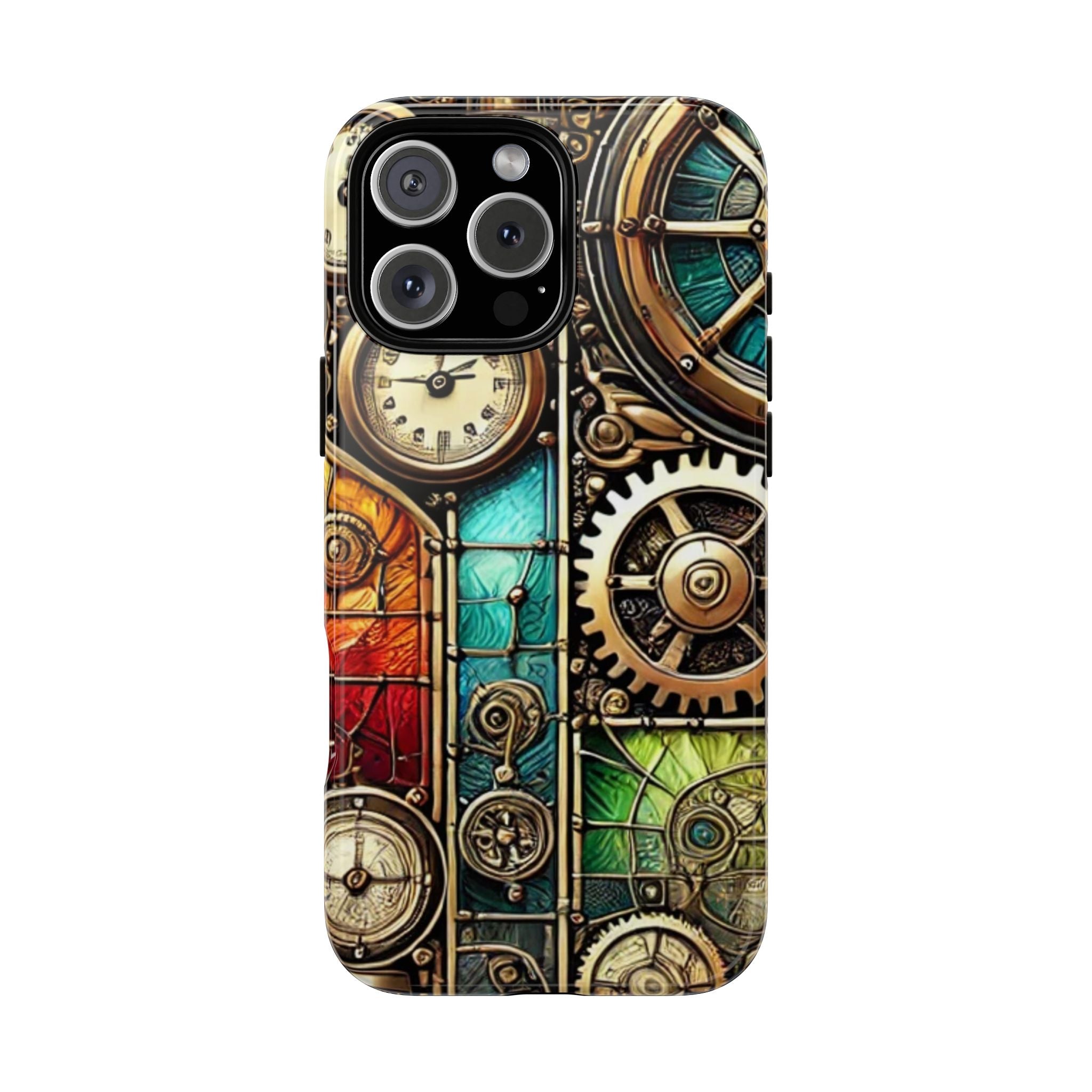 Steampunk Faux Stained Glass iPhone Case – 3D Full-Wrap Protective Cover with TPU Liner