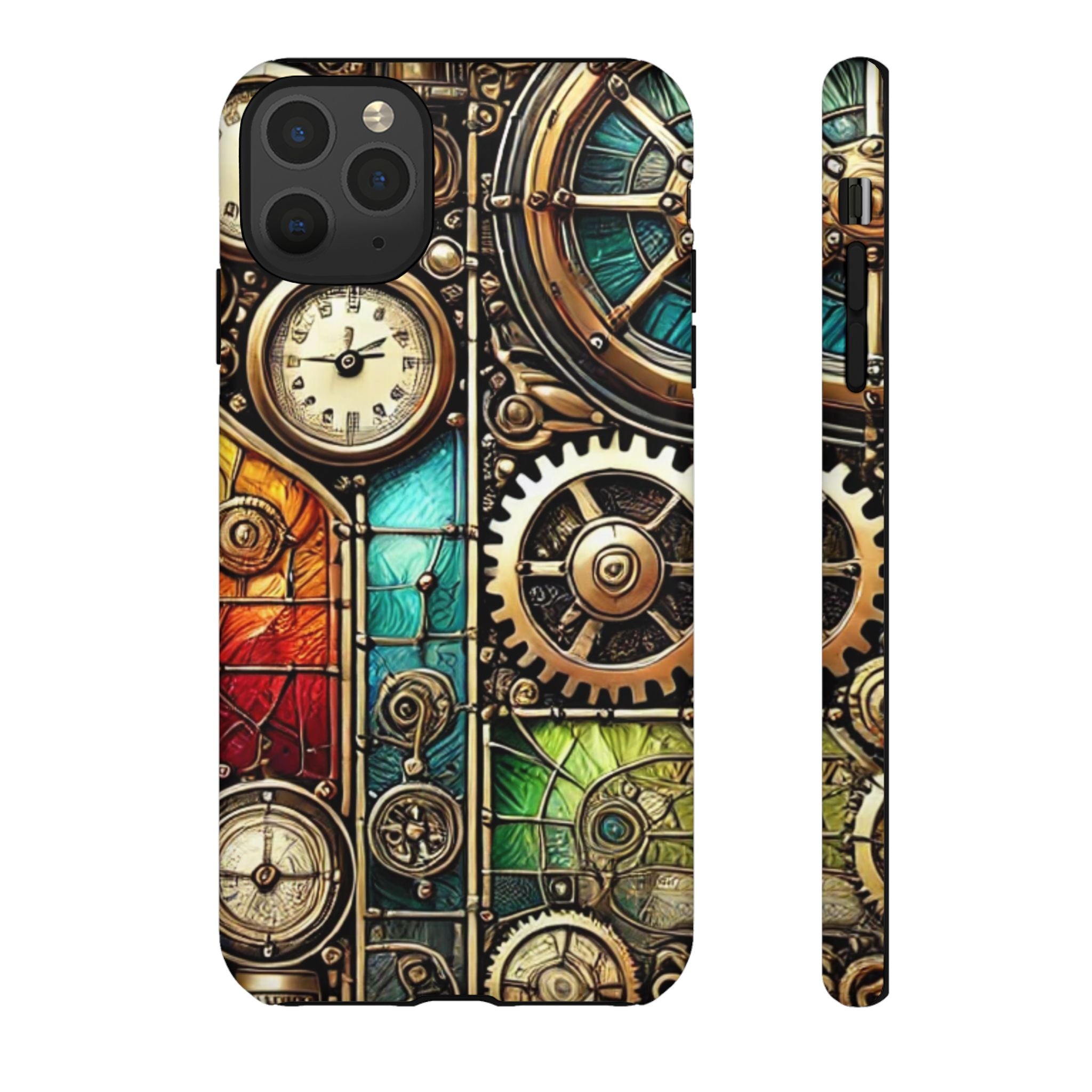 Steampunk Faux Stained Glass iPhone Case – 3D Full-Wrap Protective Cover with TPU Liner