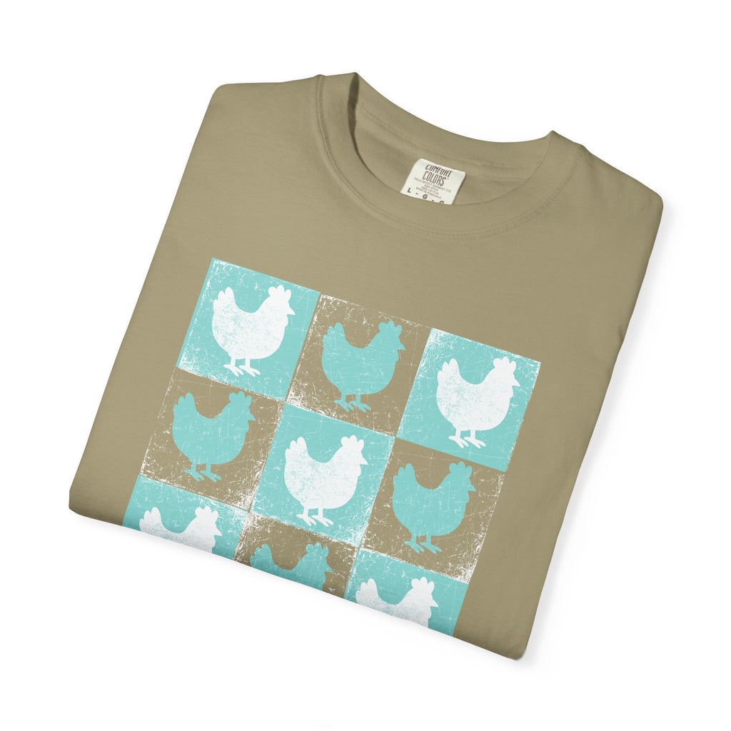 Whimsical Chicken Art T-Shirt, Checkerboard Rooster Shirt , Chicken Lover Tee
