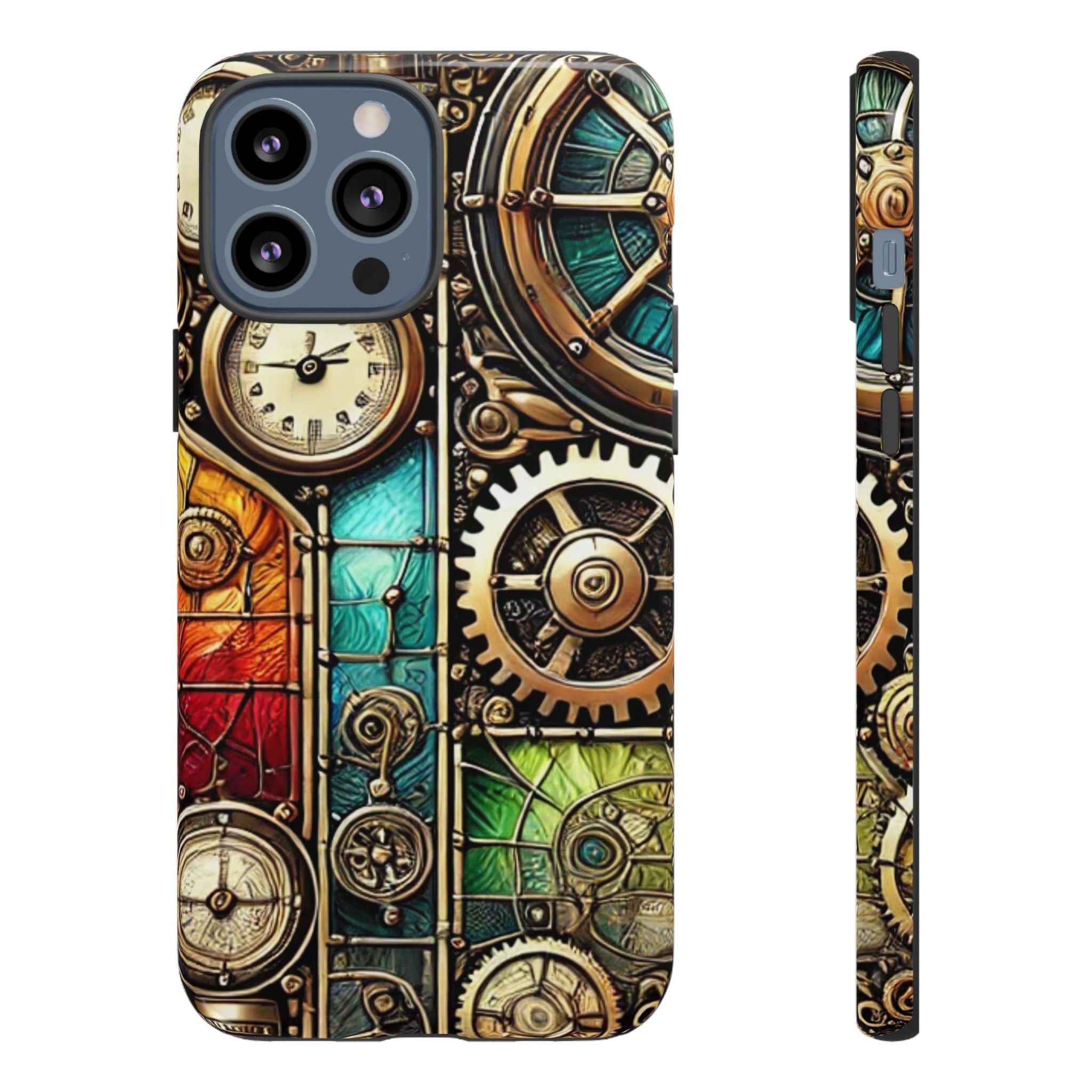 Steampunk Faux Stained Glass iPhone Case – 3D Full-Wrap Protective Cover with TPU Liner