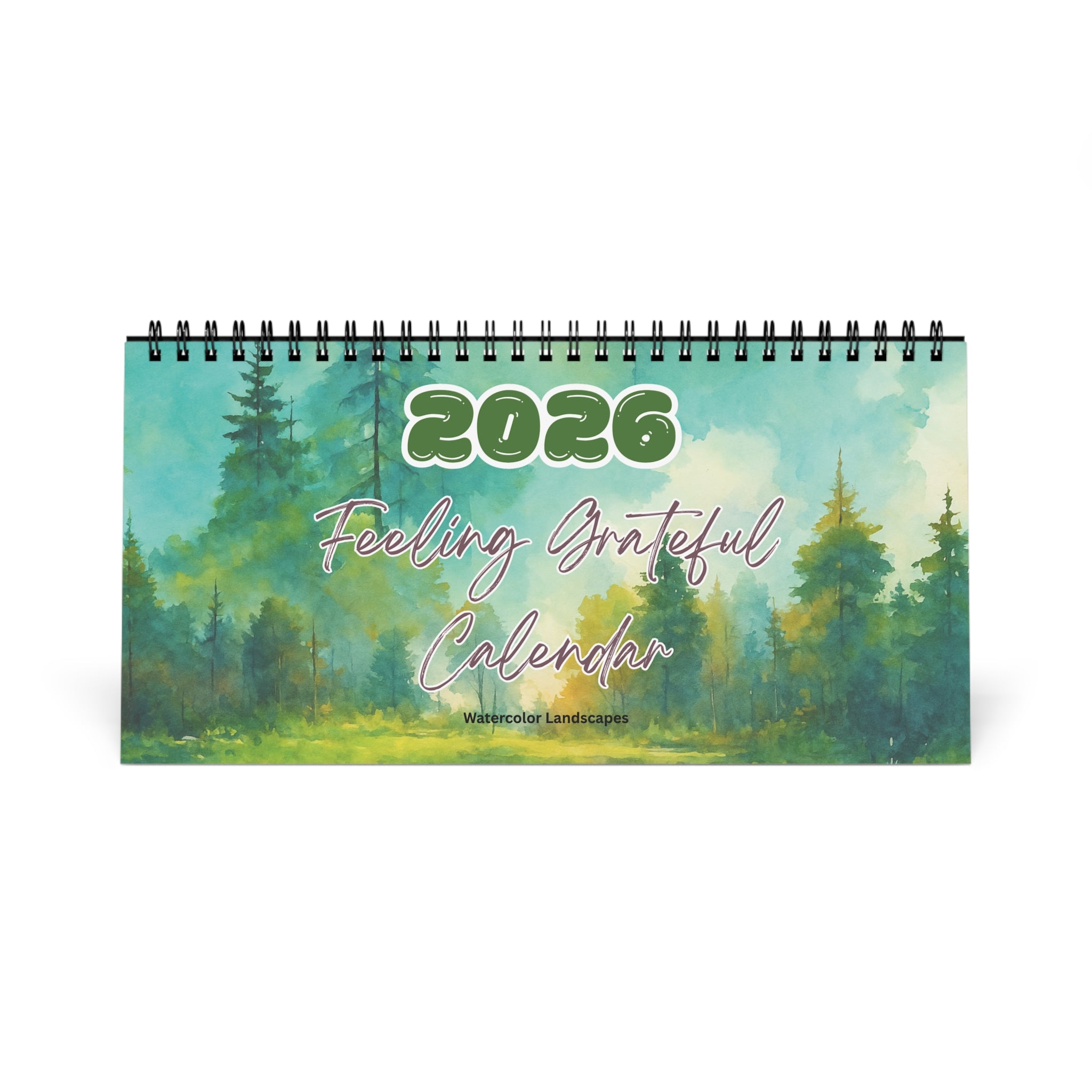 2026 Feeling Grateful Watercolor Landscape Desktop Calendar