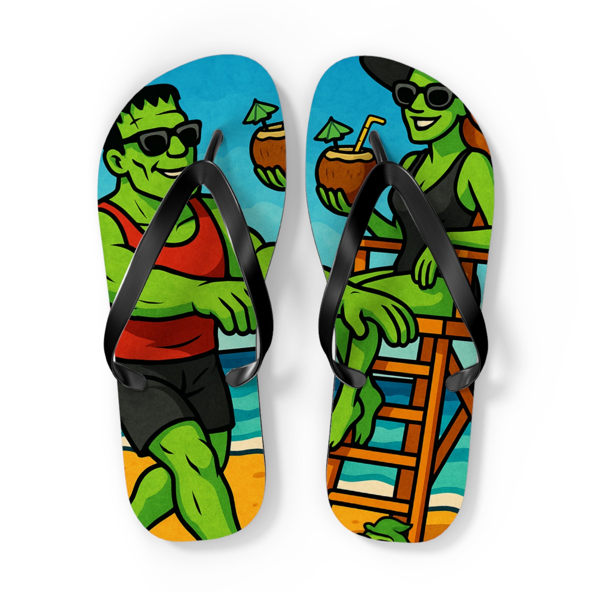Fun Monster-Themed Flip Flops - Vibrant Summerween Sandals