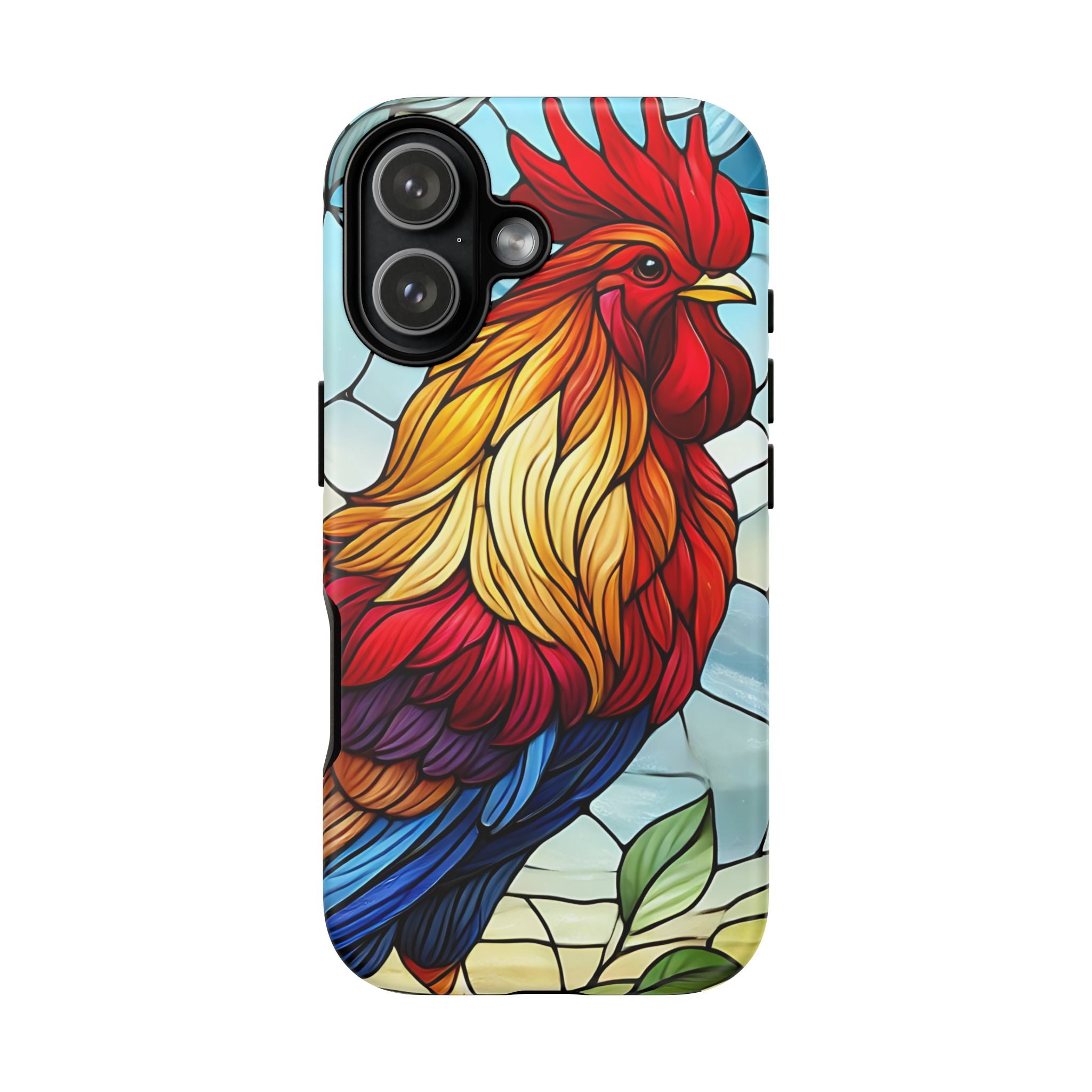 Rooster Faux Stained Glass Phone Case – 3D Full-Wrap Protective Cover with TPU Liner