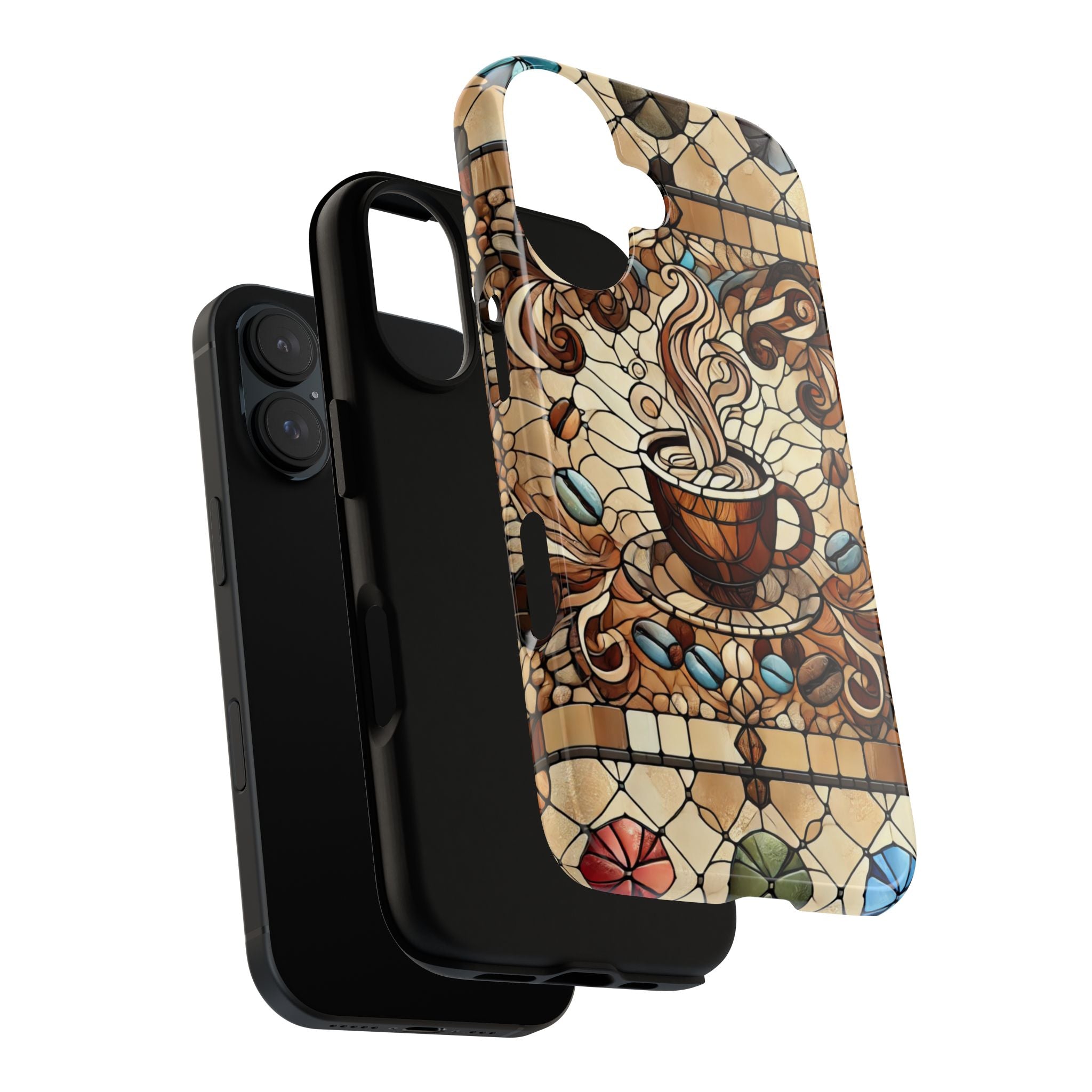Stained Glass Coffee iPhone Case – Shockproof TPU, 3D Wrap Design