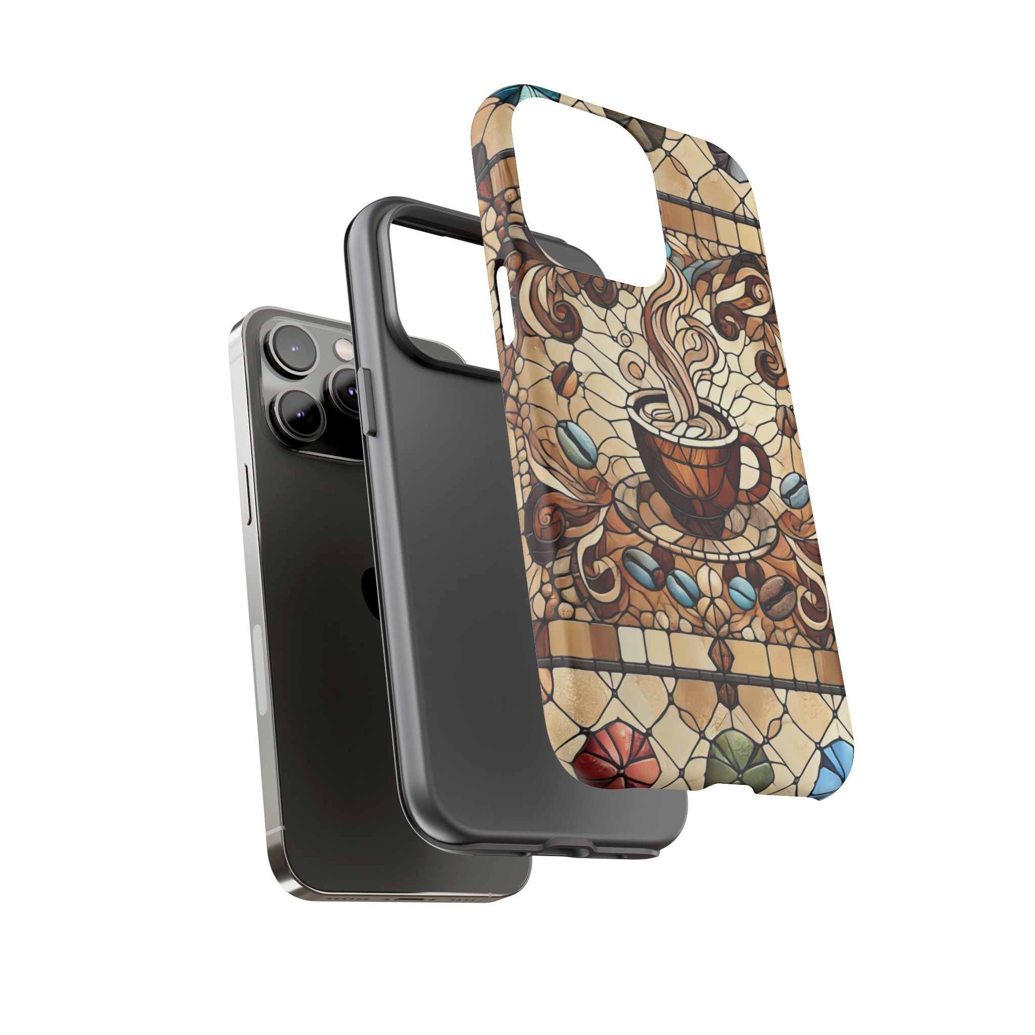 Stained Glass Coffee iPhone Case – Shockproof TPU, 3D Wrap Design