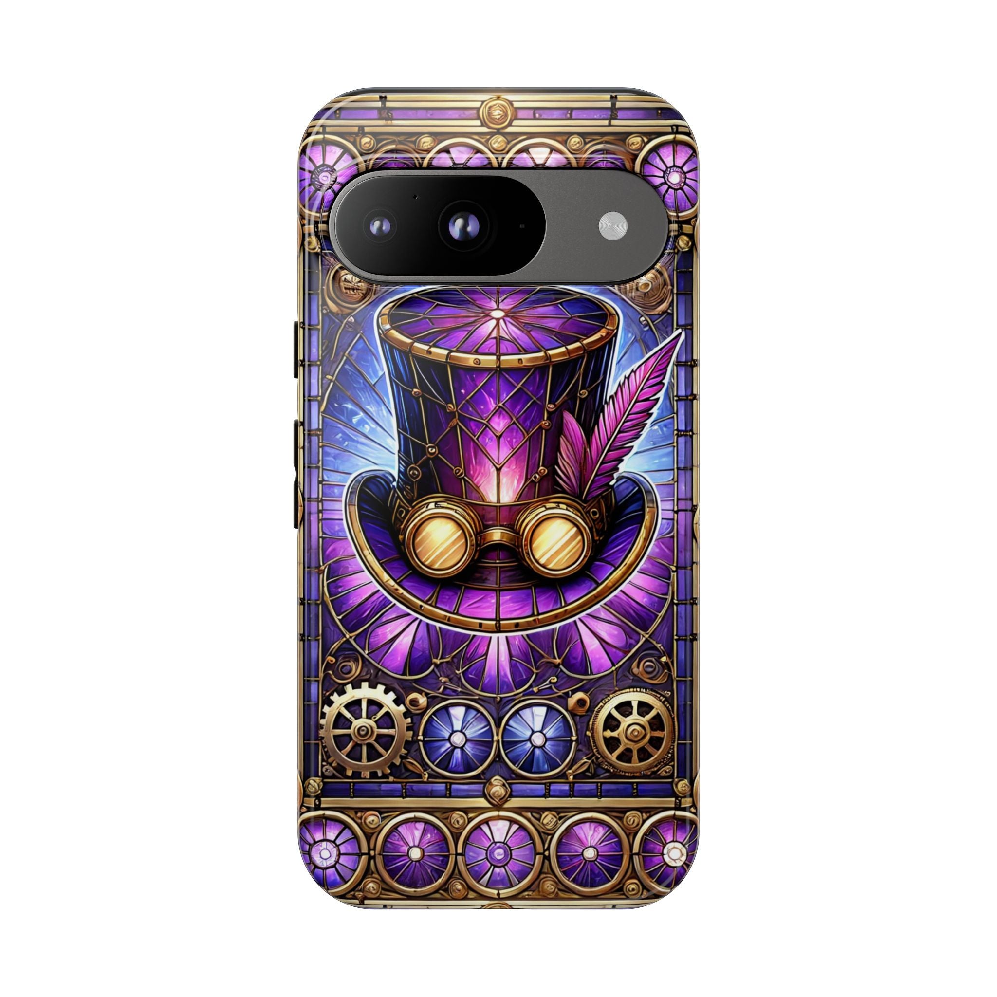 Stained Glass Steampunk Android Case, Purple Top Hat, Purple Stained Glass Affect, Tech Lover Tough Case, Unique Style Accessory