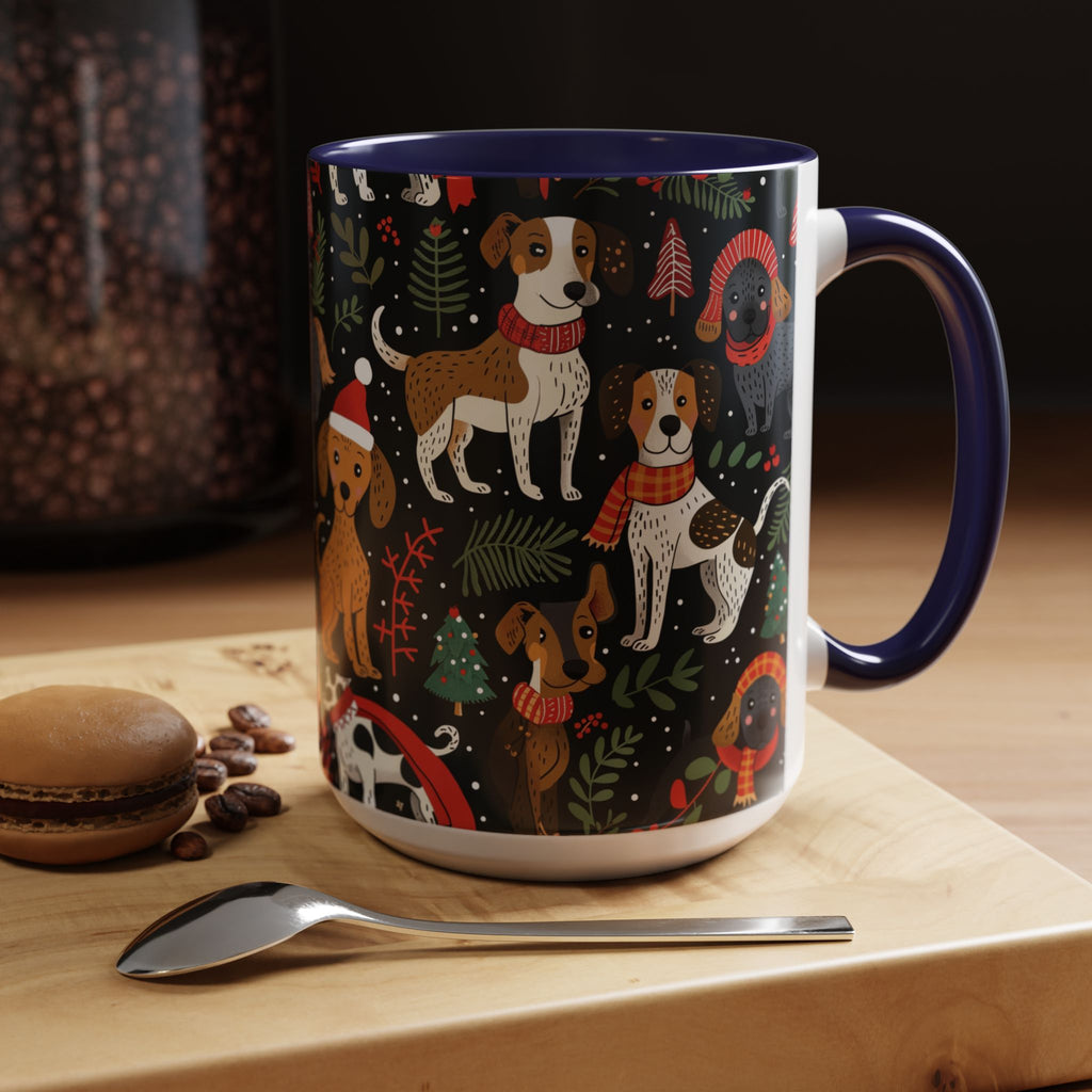 Holiday Dogs Coffee Mug — Festive Dachshund & Beagle Pattern (11/15oz)