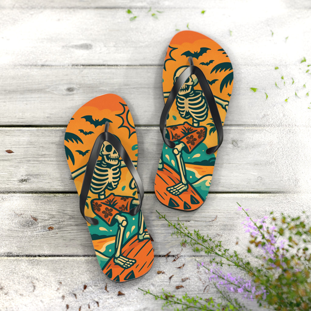 Halloween Skeleton Flip Flops - Summerween Surfer Beach Sandals