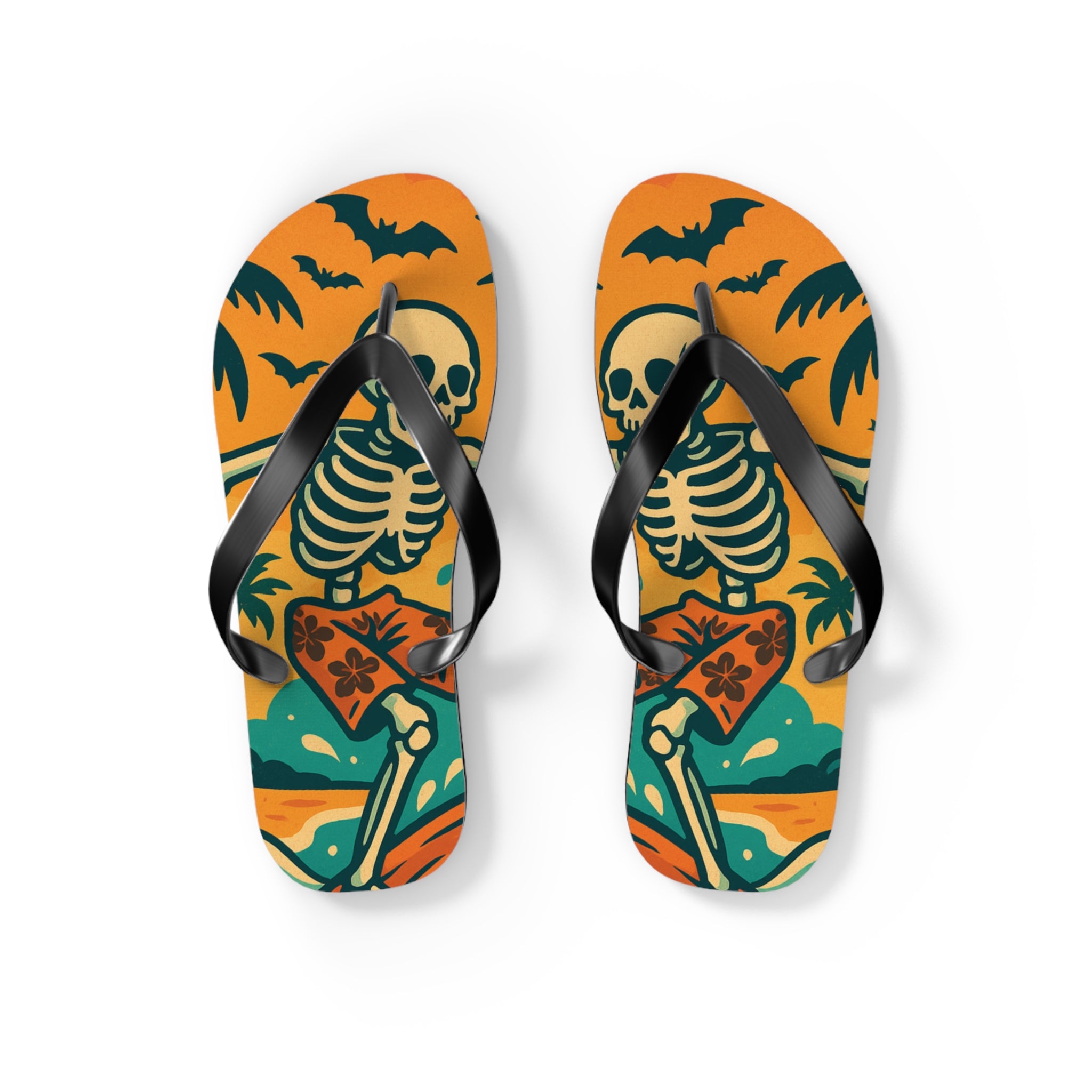 Halloween Skeleton Flip Flops - Summerween Surfer Beach Sandals