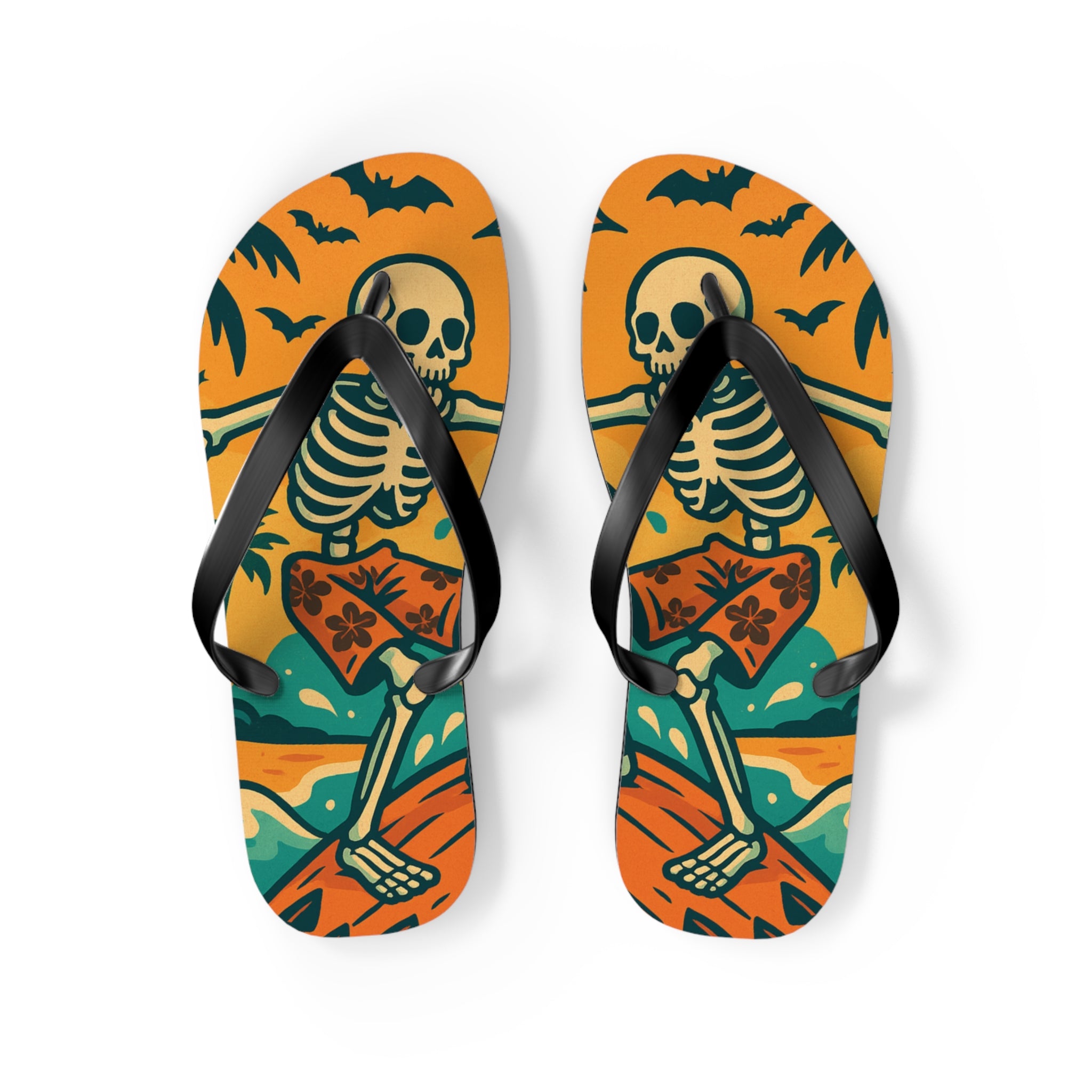 Halloween Skeleton Flip Flops - Summerween Surfer Beach Sandals