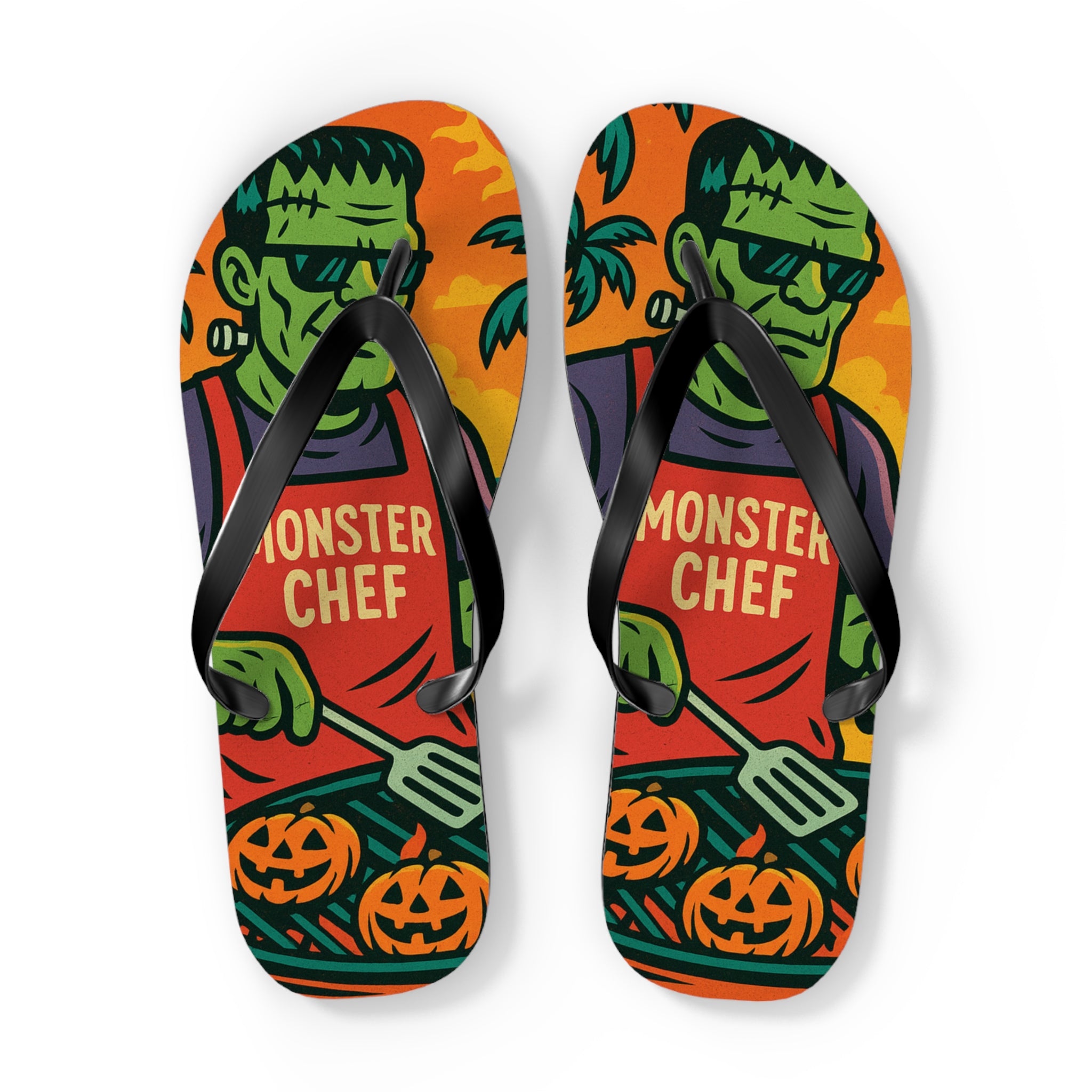 Halloween Monster Chef Flip Flops – Vibrant Summerween Sandals