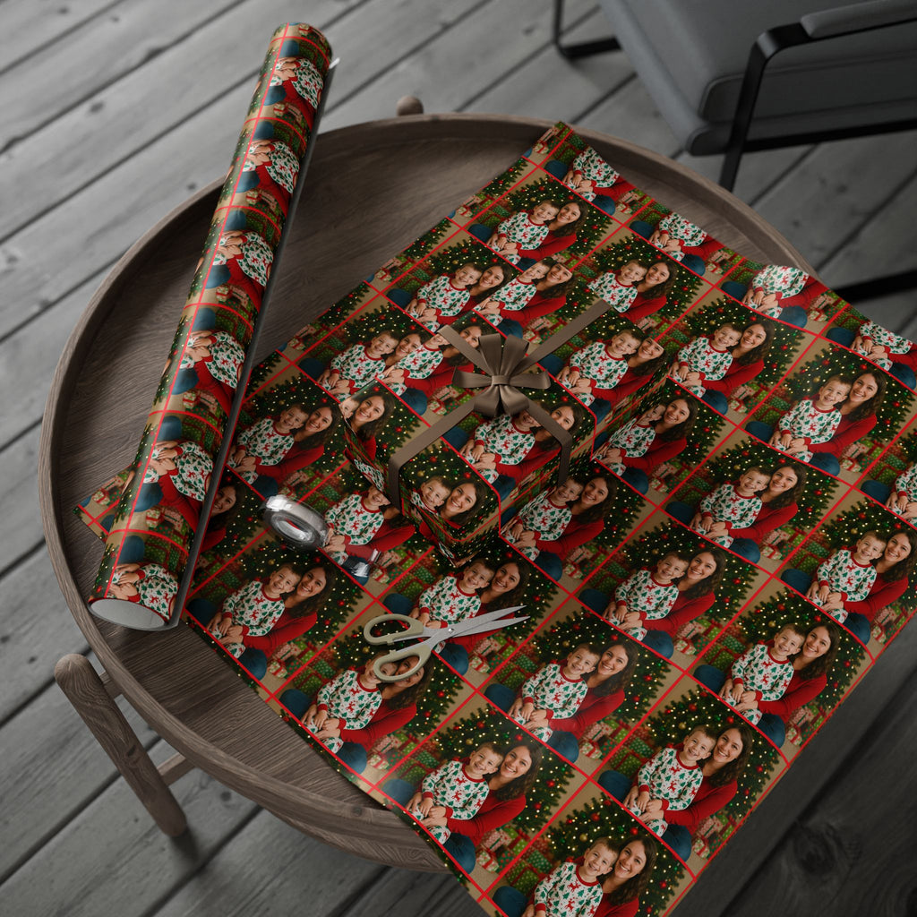 Personalized Christmas Family Portrait Wrapping Paper Roll, Holiday Gift Wrap