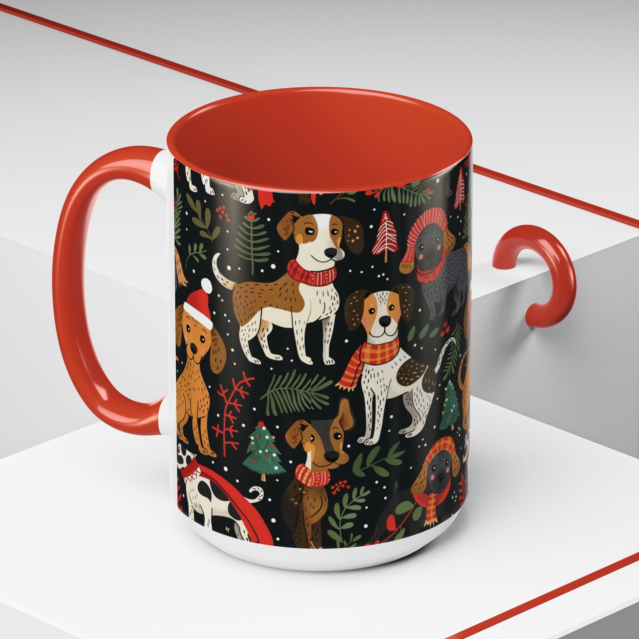 Holiday Dogs Coffee Mug — Festive Dachshund & Beagle Pattern (11/15oz)