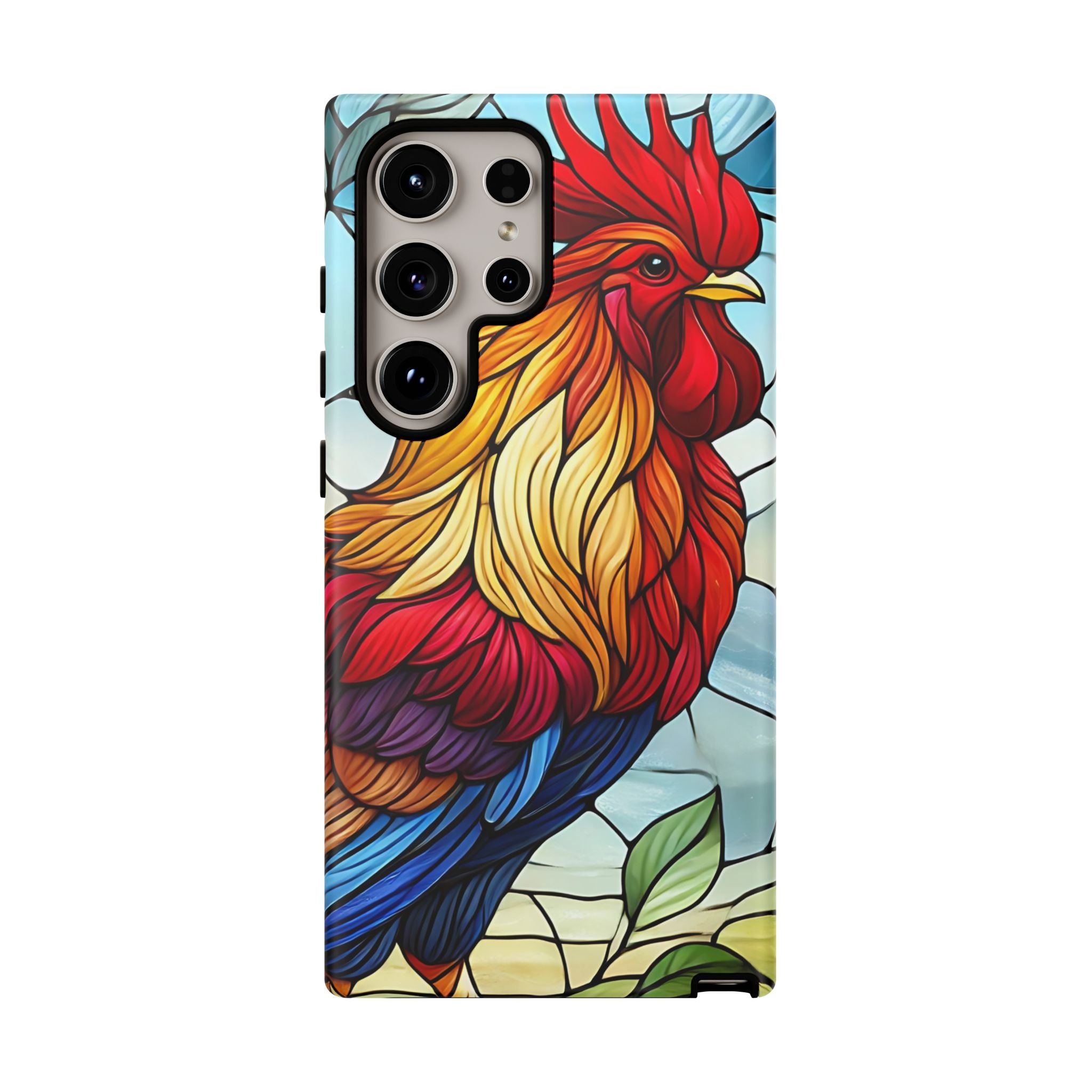 Rooster Faux Stained Glass Phone Case – 3D Full-Wrap Protective Cover with TPU Liner