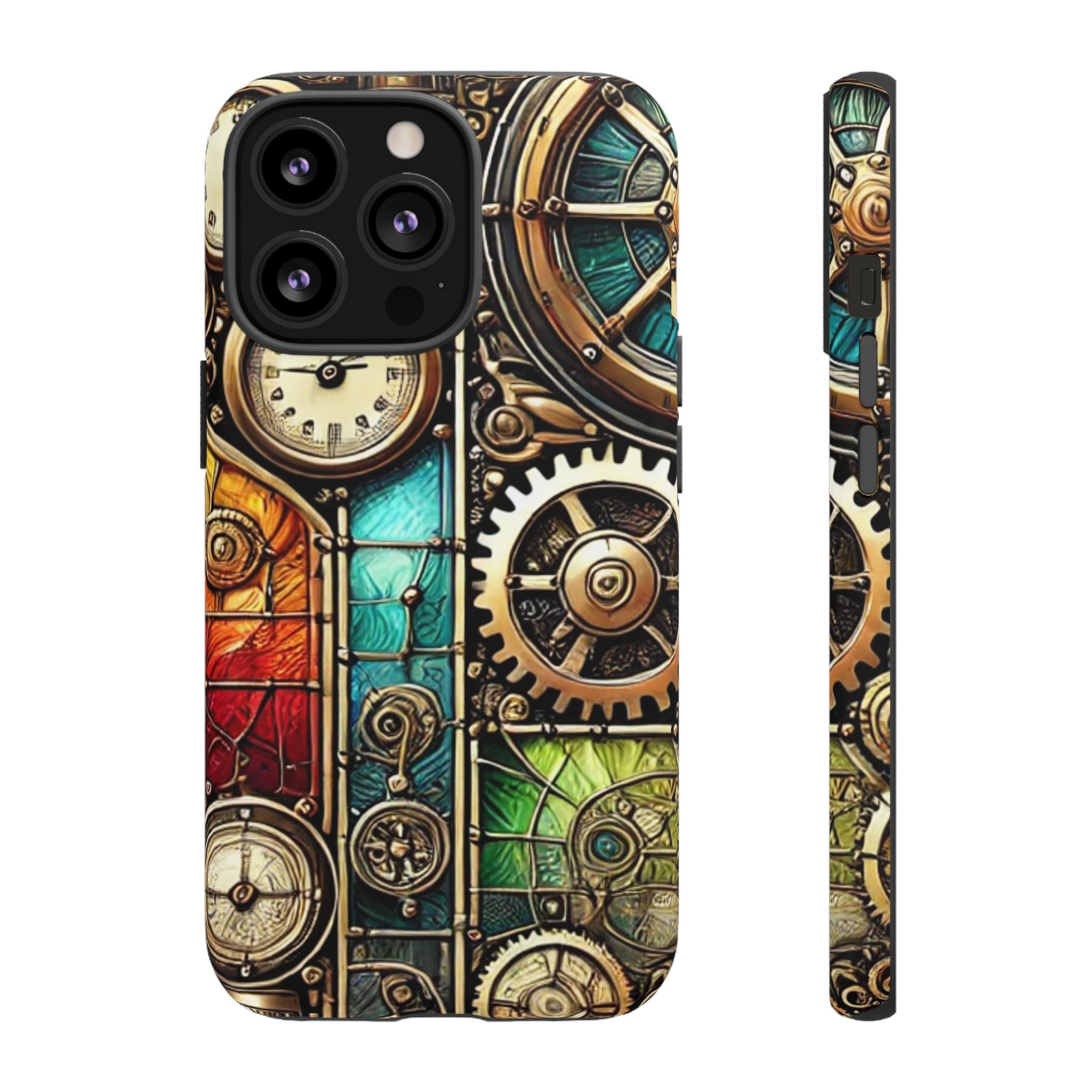 Steampunk Faux Stained Glass iPhone Case – 3D Full-Wrap Protective Cover with TPU Liner