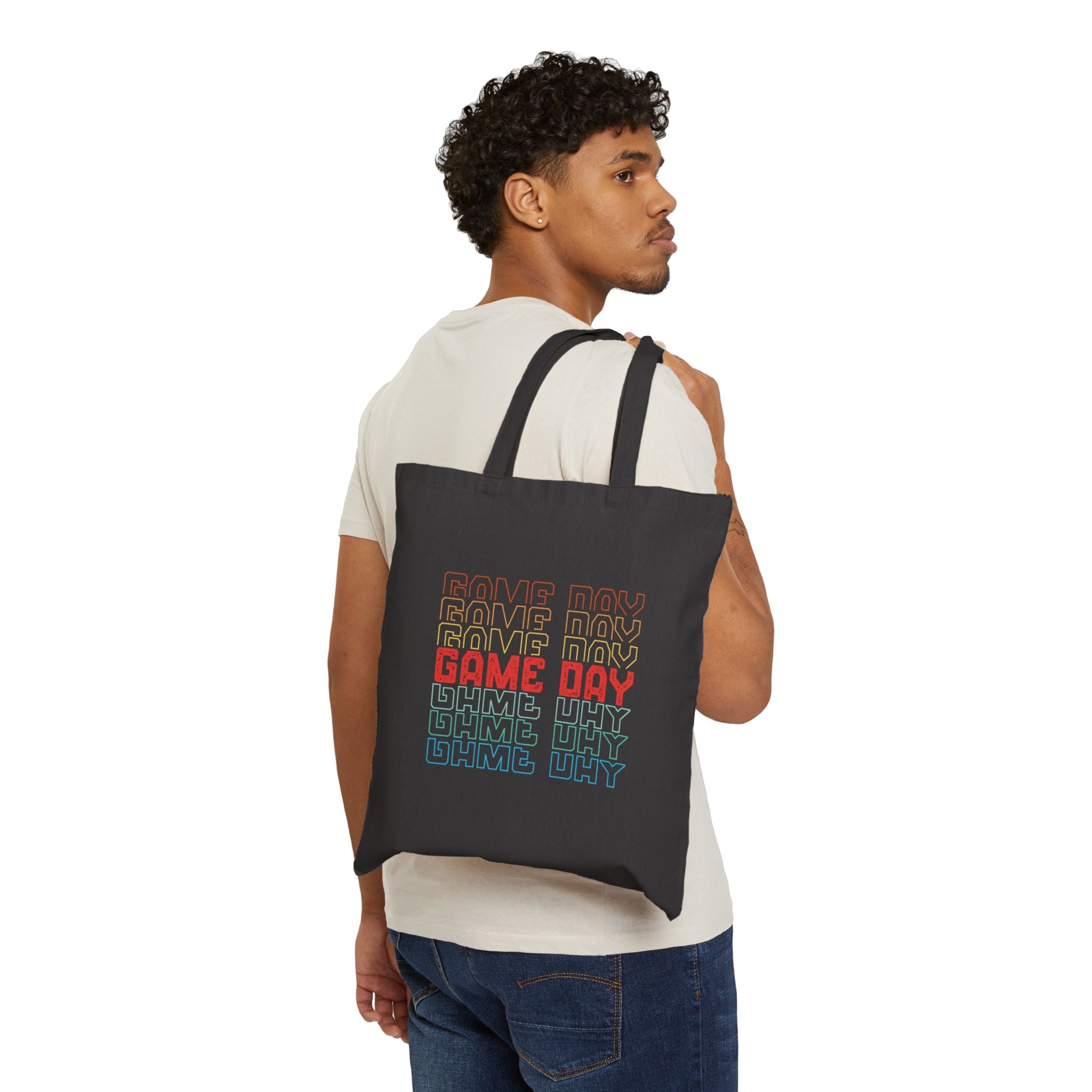 Retro Game Day Cotton Canvas Tote Bag, Reusable Shopping or Laptop Bag