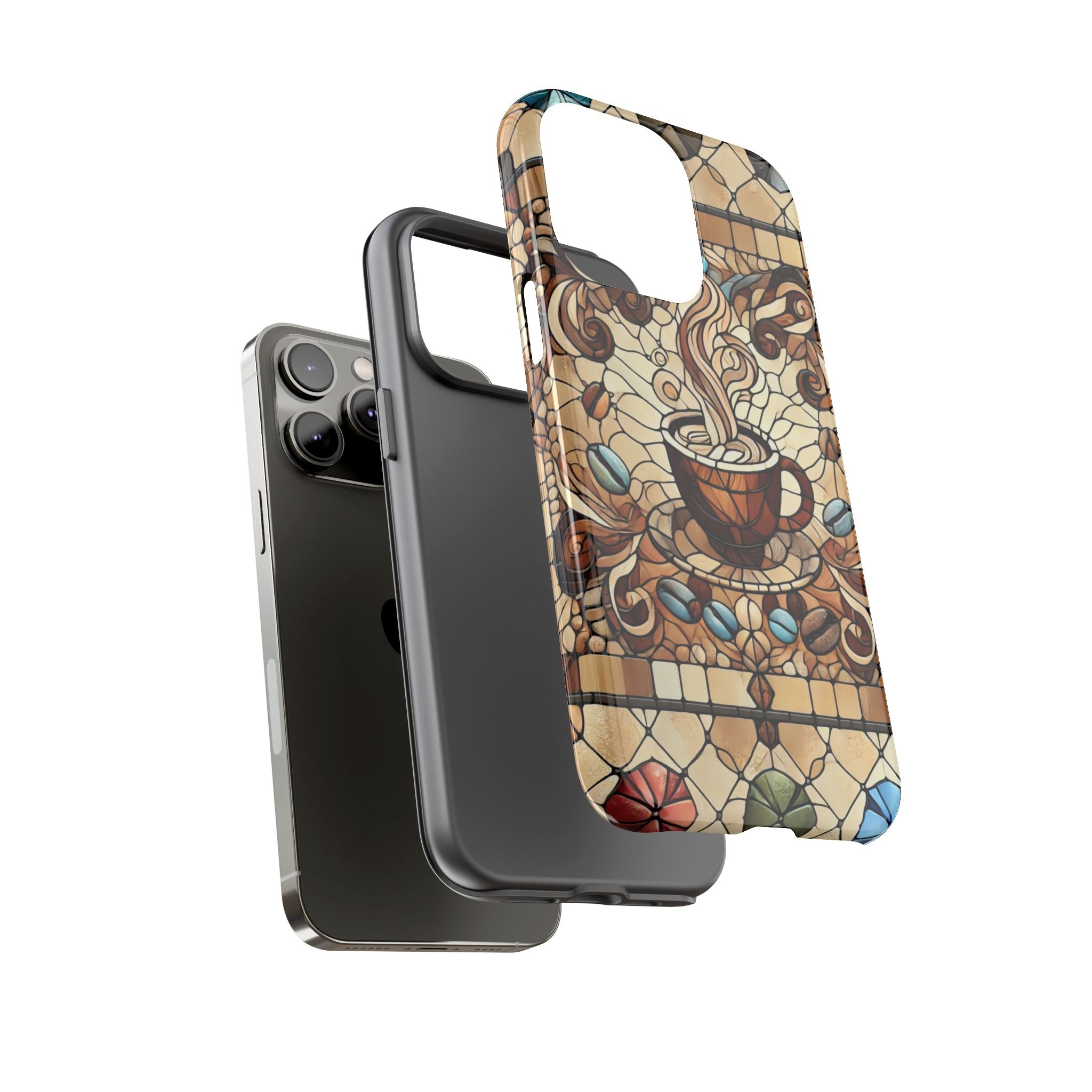 Stained Glass Coffee iPhone Case – Shockproof TPU, 3D Wrap Design