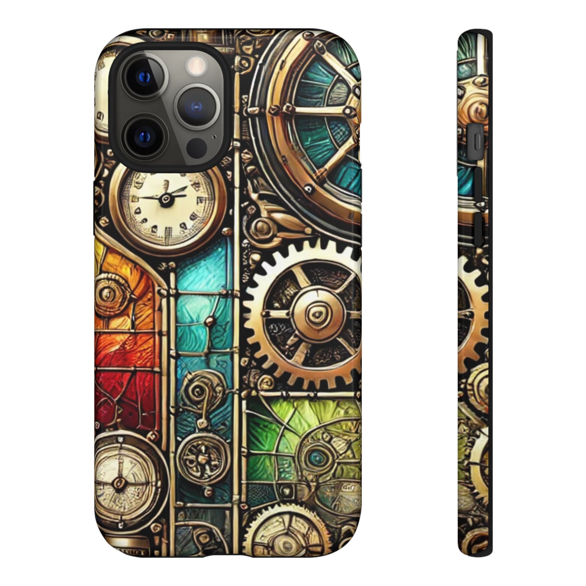 Steampunk Faux Stained Glass iPhone Case – 3D Full-Wrap Protective Cover with TPU Liner