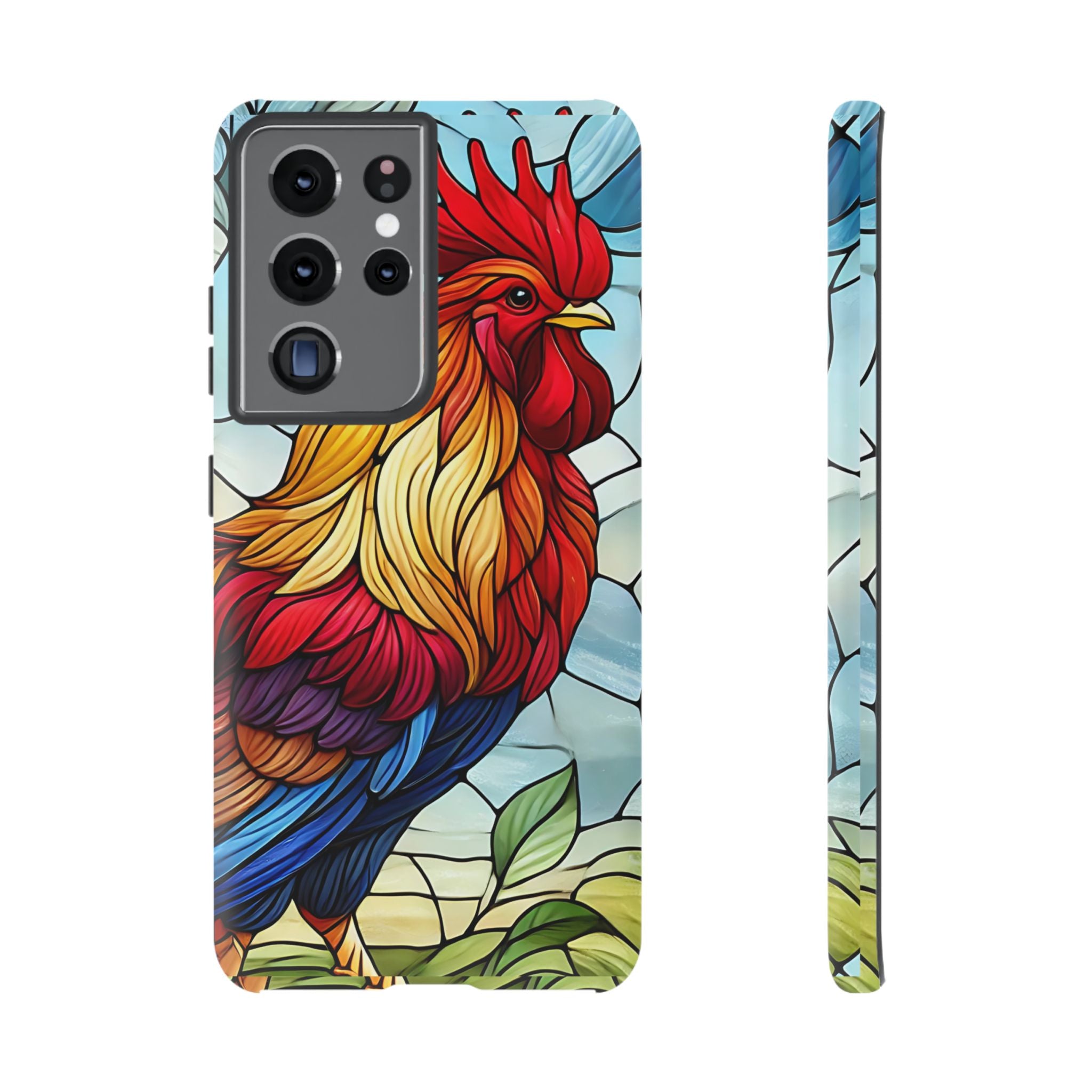 Rooster Faux Stained Glass Phone Case – 3D Full-Wrap Protective Cover with TPU Liner