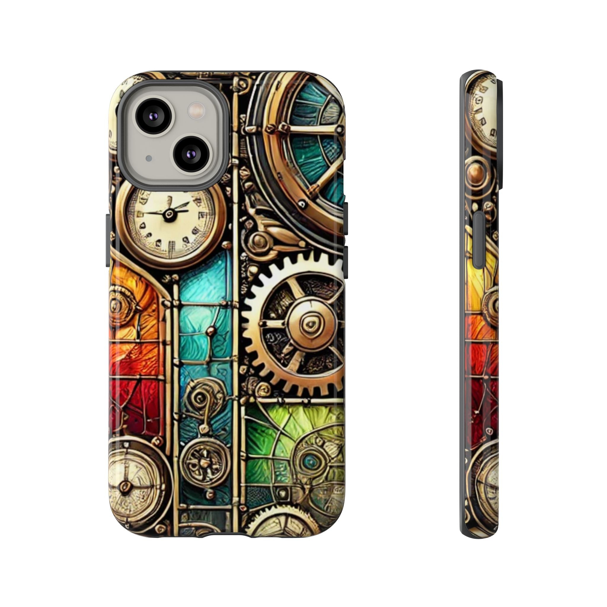 Steampunk Faux Stained Glass iPhone Case – 3D Full-Wrap Protective Cover with TPU Liner