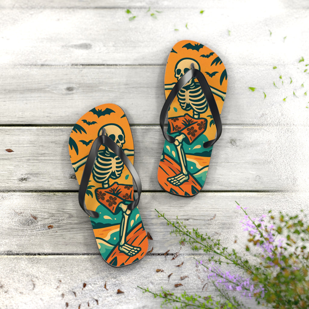 Halloween Skeleton Flip Flops - Summerween Surfer Beach Sandals