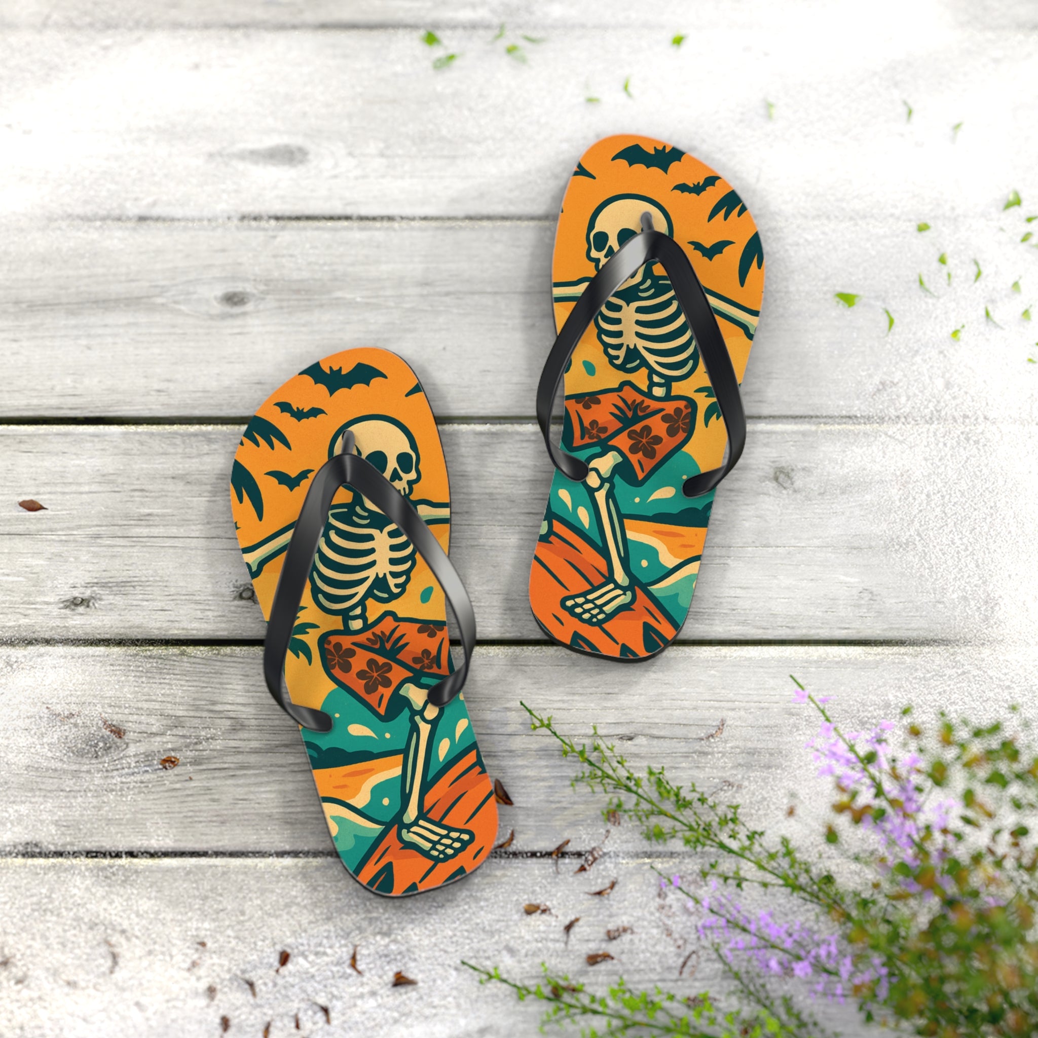 Halloween Skeleton Flip Flops - Summerween Surfer Beach Sandals