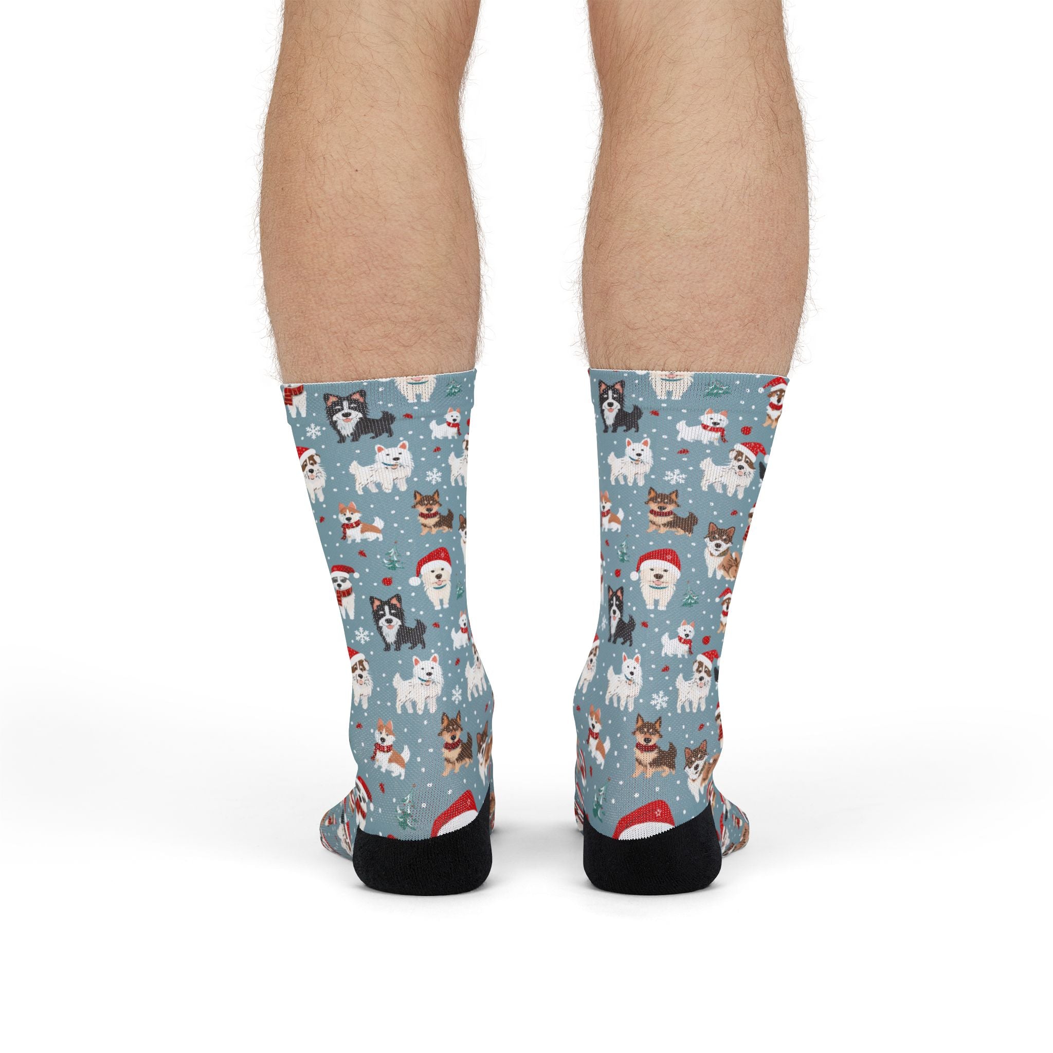 Christmas Dog Pattern Crew Socks — Holiday Huskies & Santa Pups Sublimation Socks