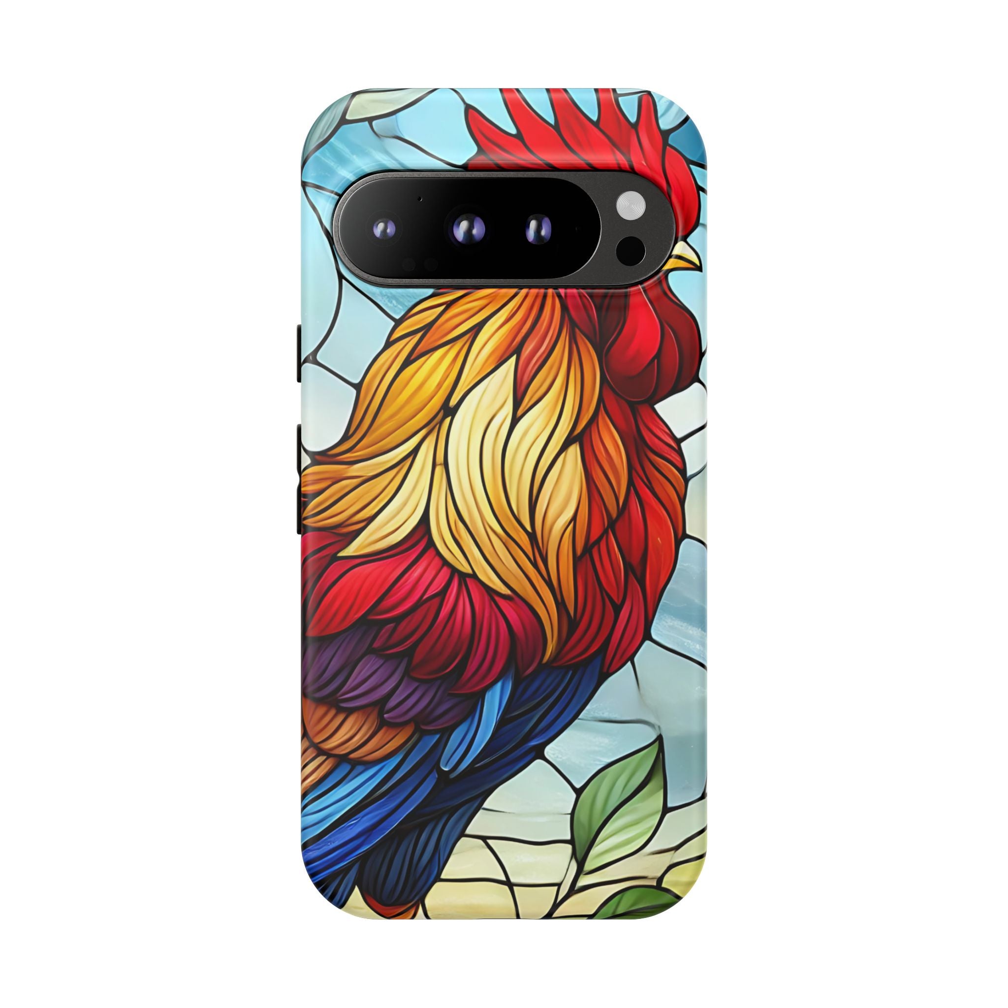 Rooster Faux Stained Glass Phone Case – 3D Full-Wrap Protective Cover with TPU Liner