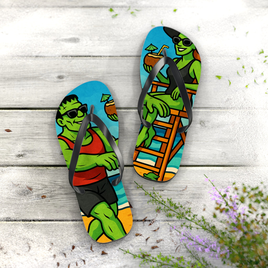 Fun Monster-Themed Flip Flops - Vibrant Summerween Sandals