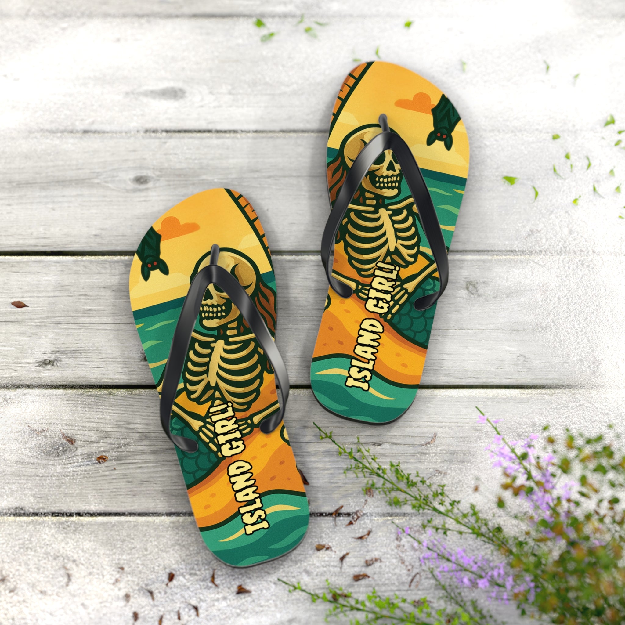 Beach Vibes Flip Flops, Island Girl Skull Design Sandals