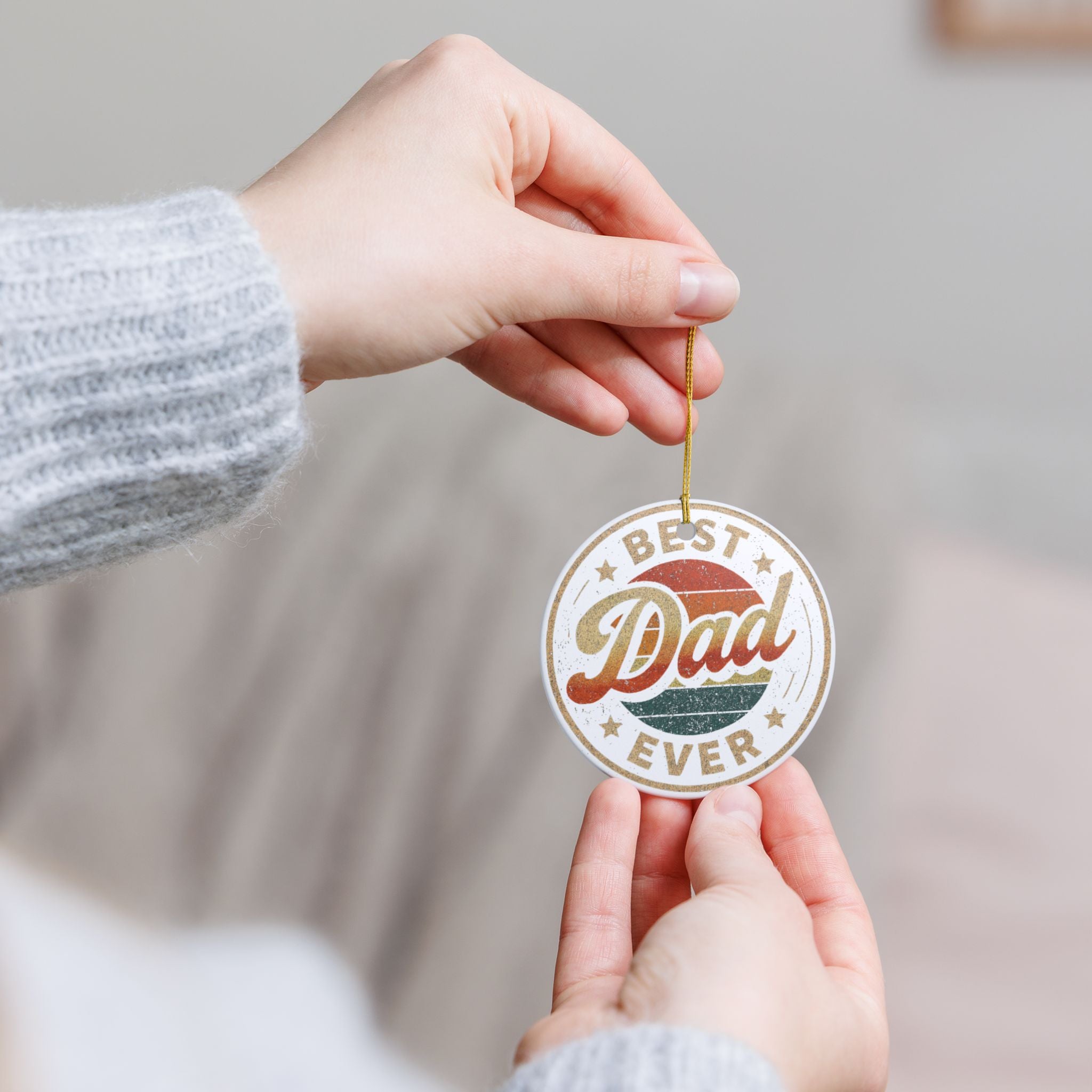 Best Dad Ever Ceramic Holiday Decoration Ornament, Hanging Christmas Tree Ornament