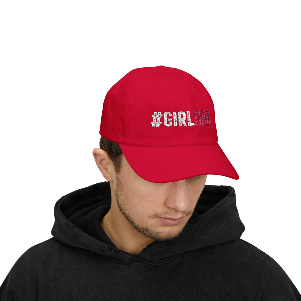#GIRLDAD Embroidered Classic Dad Cap — Pink & White Distressed Hat for Proud Fathers