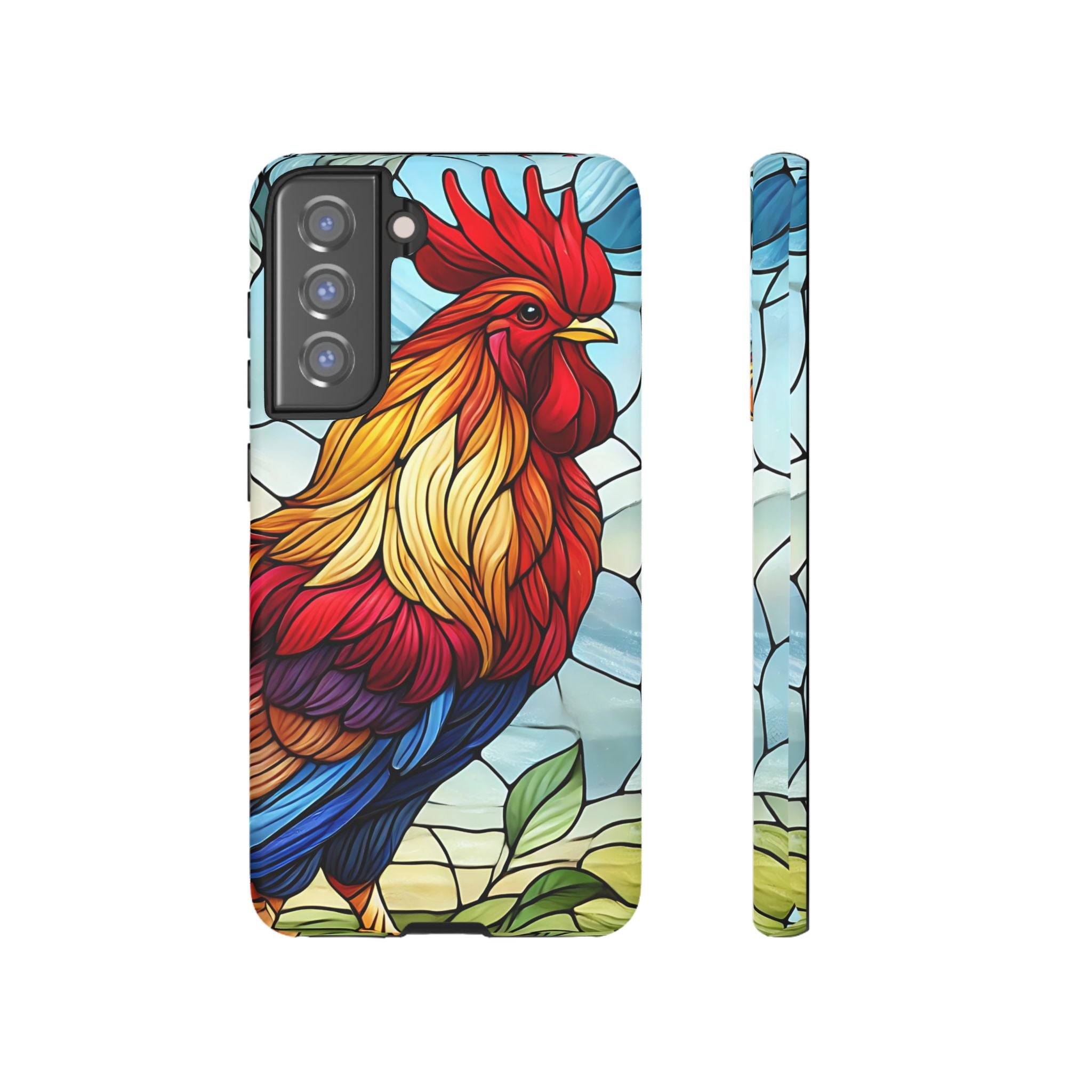 Colorful Stained Glass Rooster Android Case, Tough Protective Phone Cover, Farmhouse Decor Protective Phone Case, Unique Chicken Design