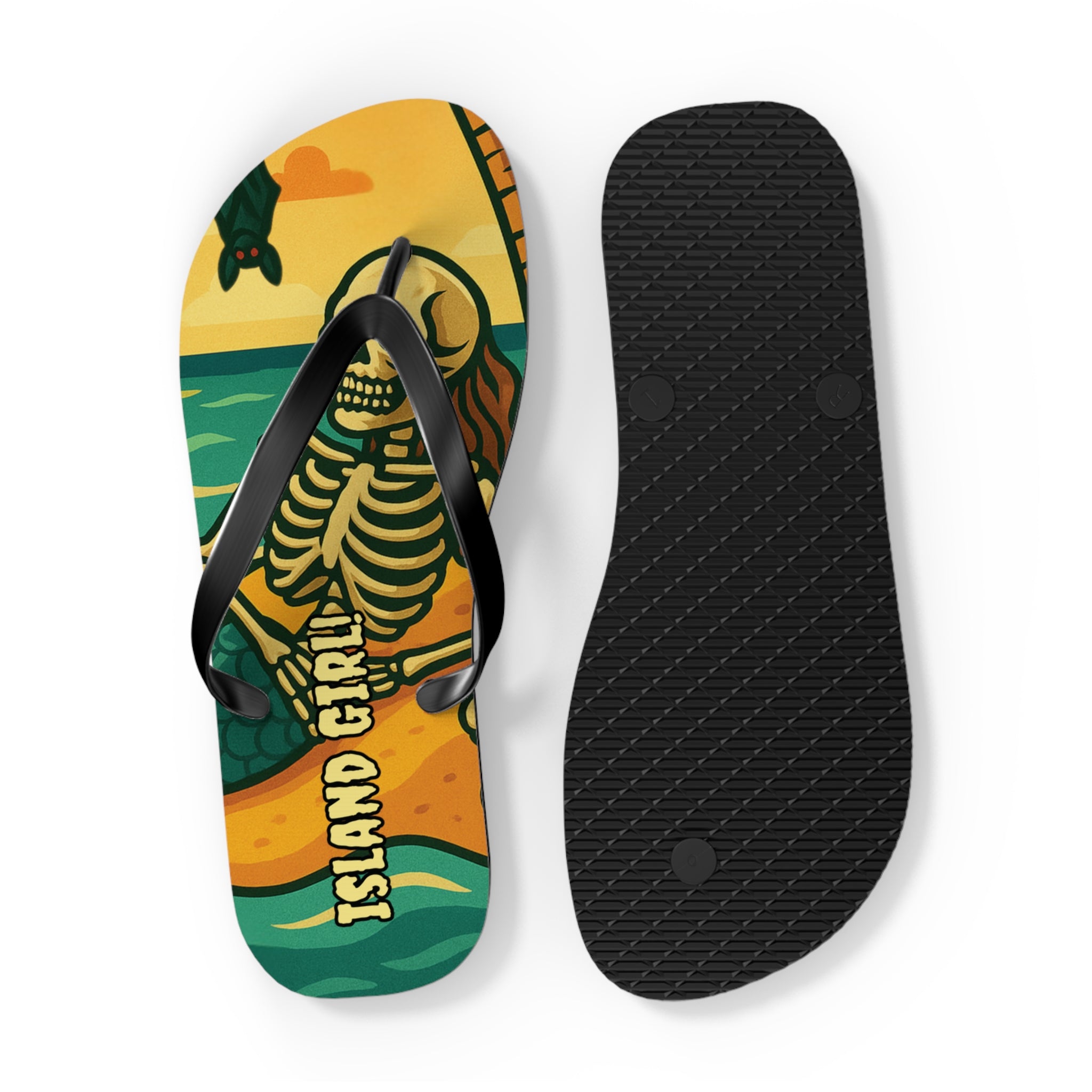 Beach Vibes Flip Flops, Island Girl Skull Design Sandals