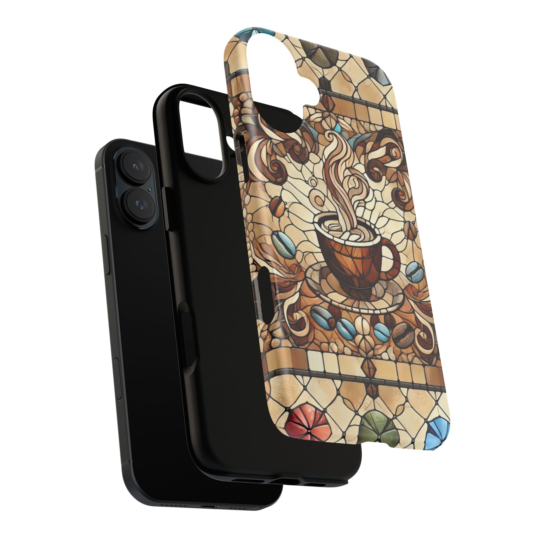 Stained Glass Coffee iPhone Case – Shockproof TPU, 3D Wrap Design