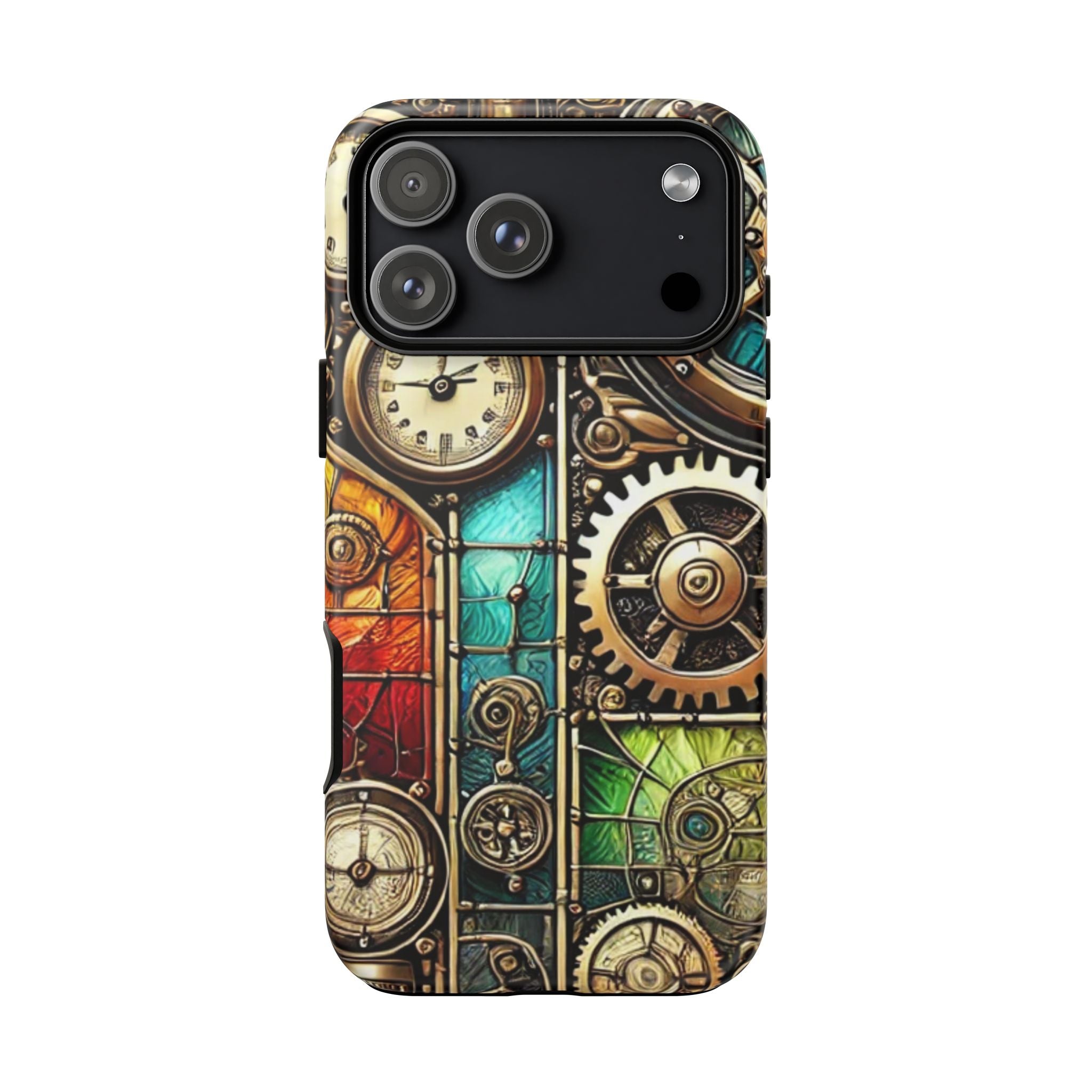 Steampunk Faux Stained Glass iPhone Case – 3D Full-Wrap Protective Cover with TPU Liner