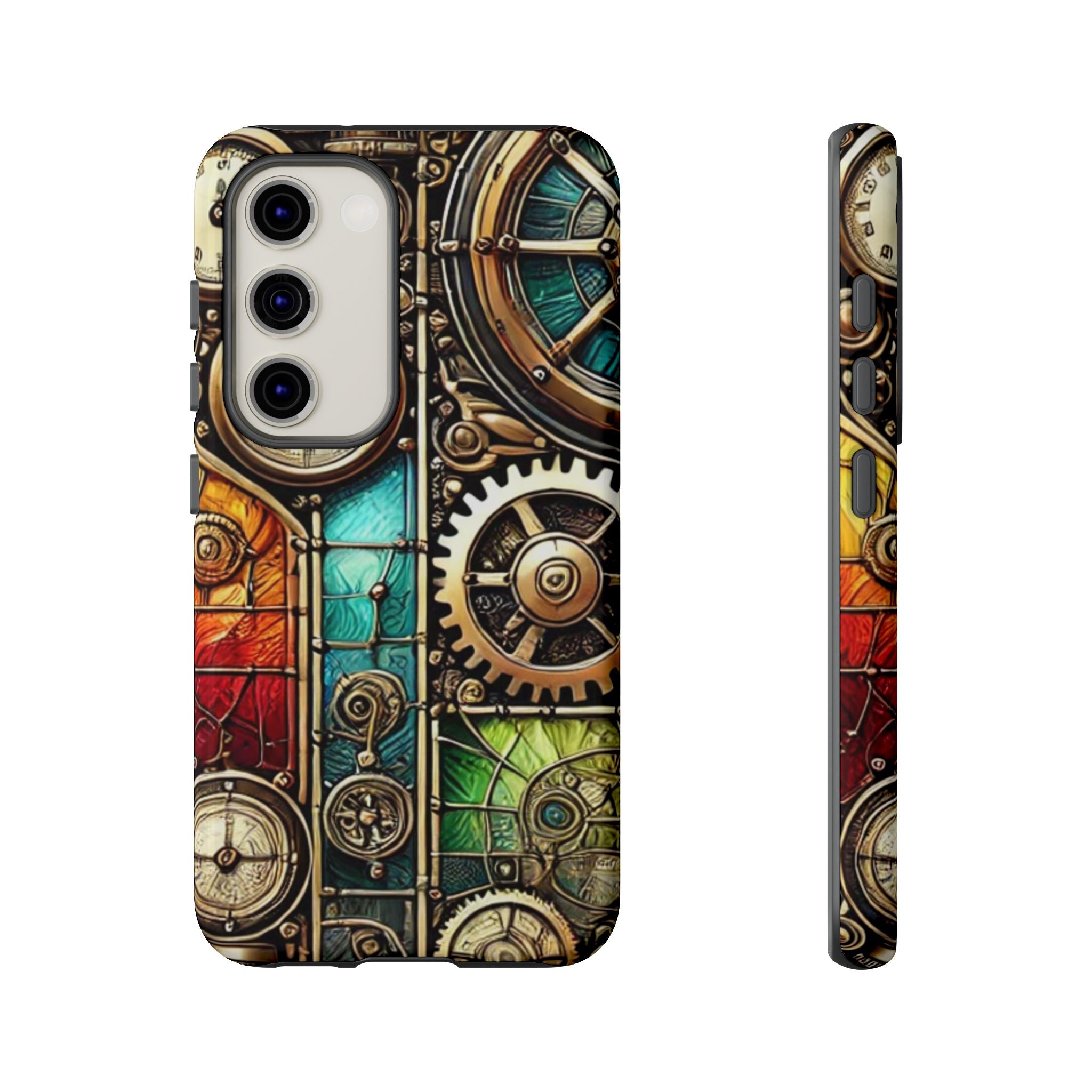 Steampunk Faux Stained Glass Android Phone Case – 3D Full-Wrap Protective Cover with TPU Liner