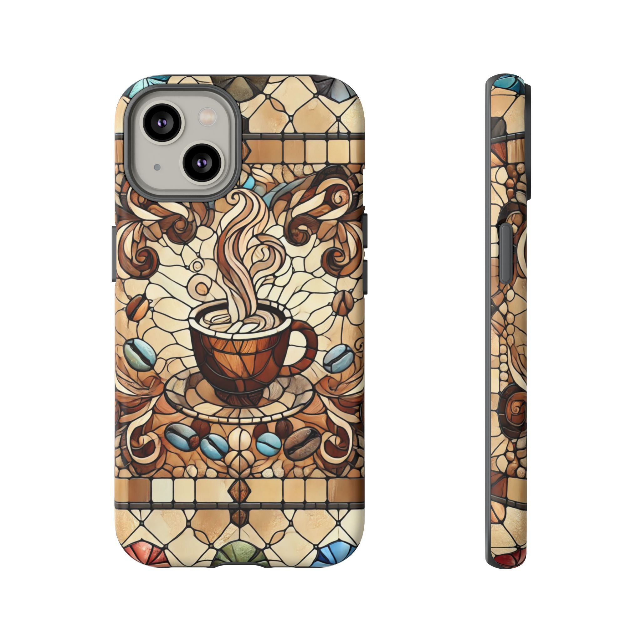 Stained Glass Coffee iPhone Case – Shockproof TPU, 3D Wrap Design