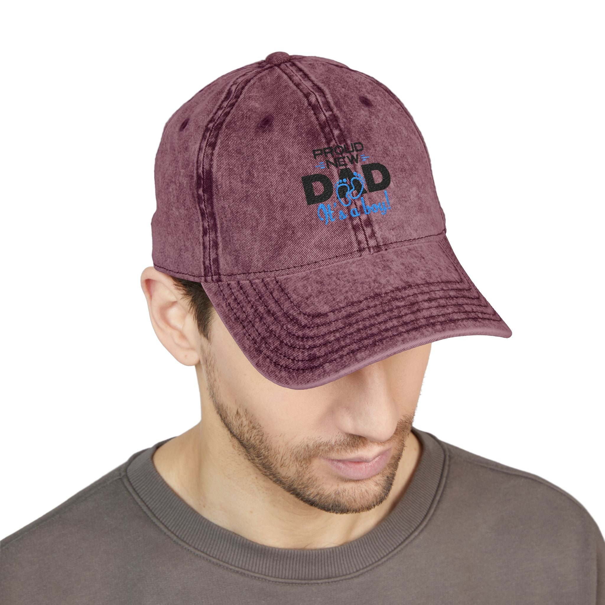 Vintage Embroidered 'Proud New Dad' Cap — Distressed Red Baseball Hat